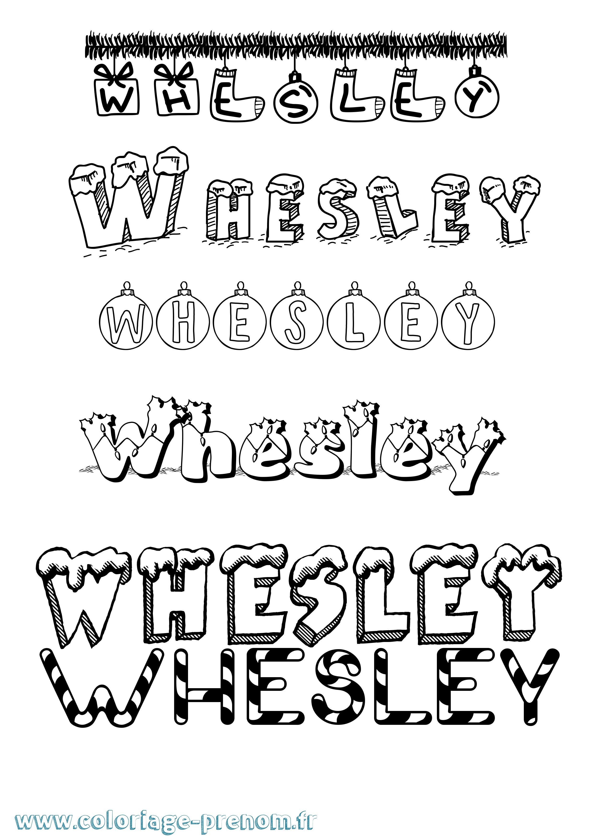Coloriage Whesley Noël Coloriage prénom Whesley Noël