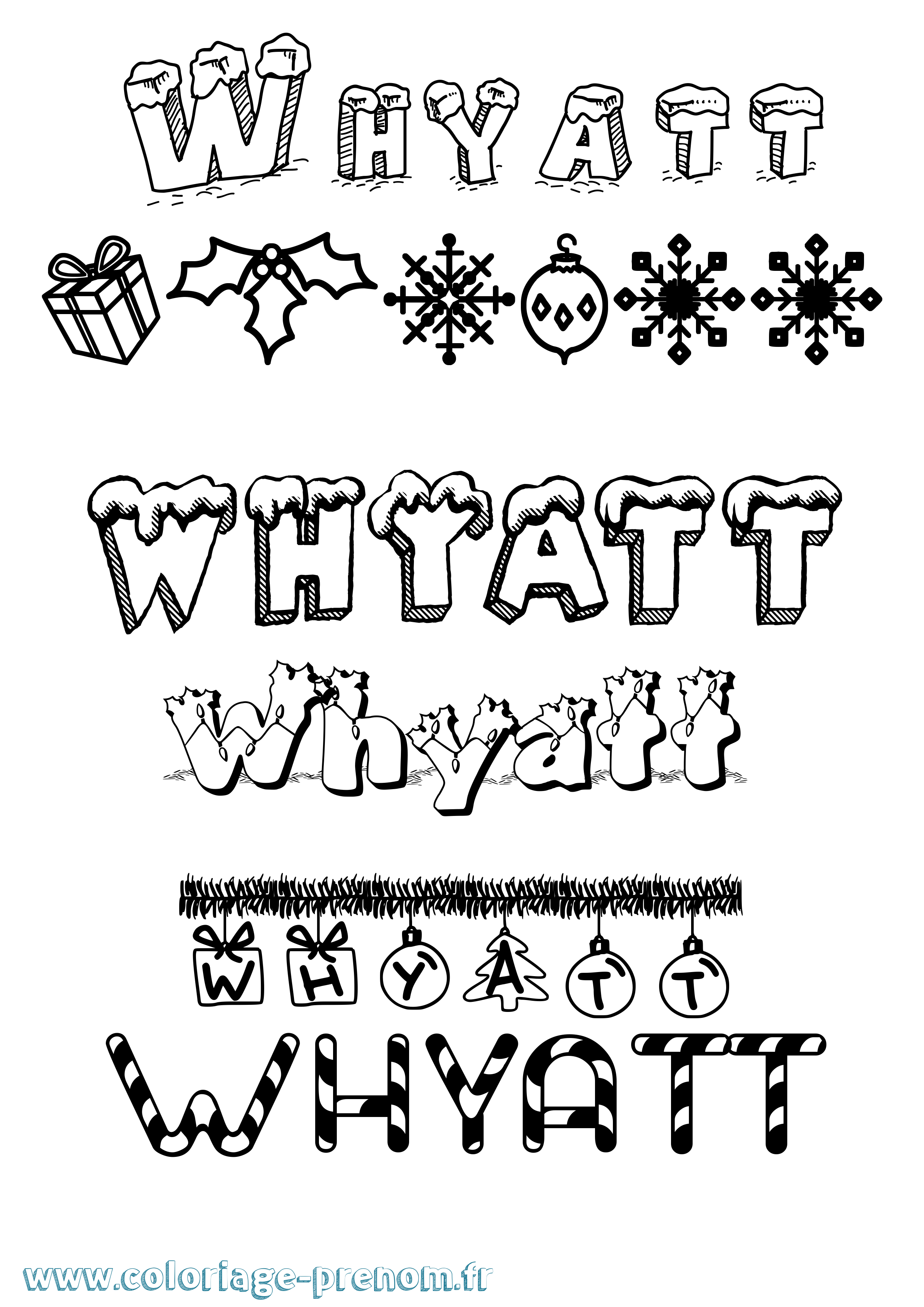Coloriage Whyatt Noël Coloriage prénom Whyatt Noël