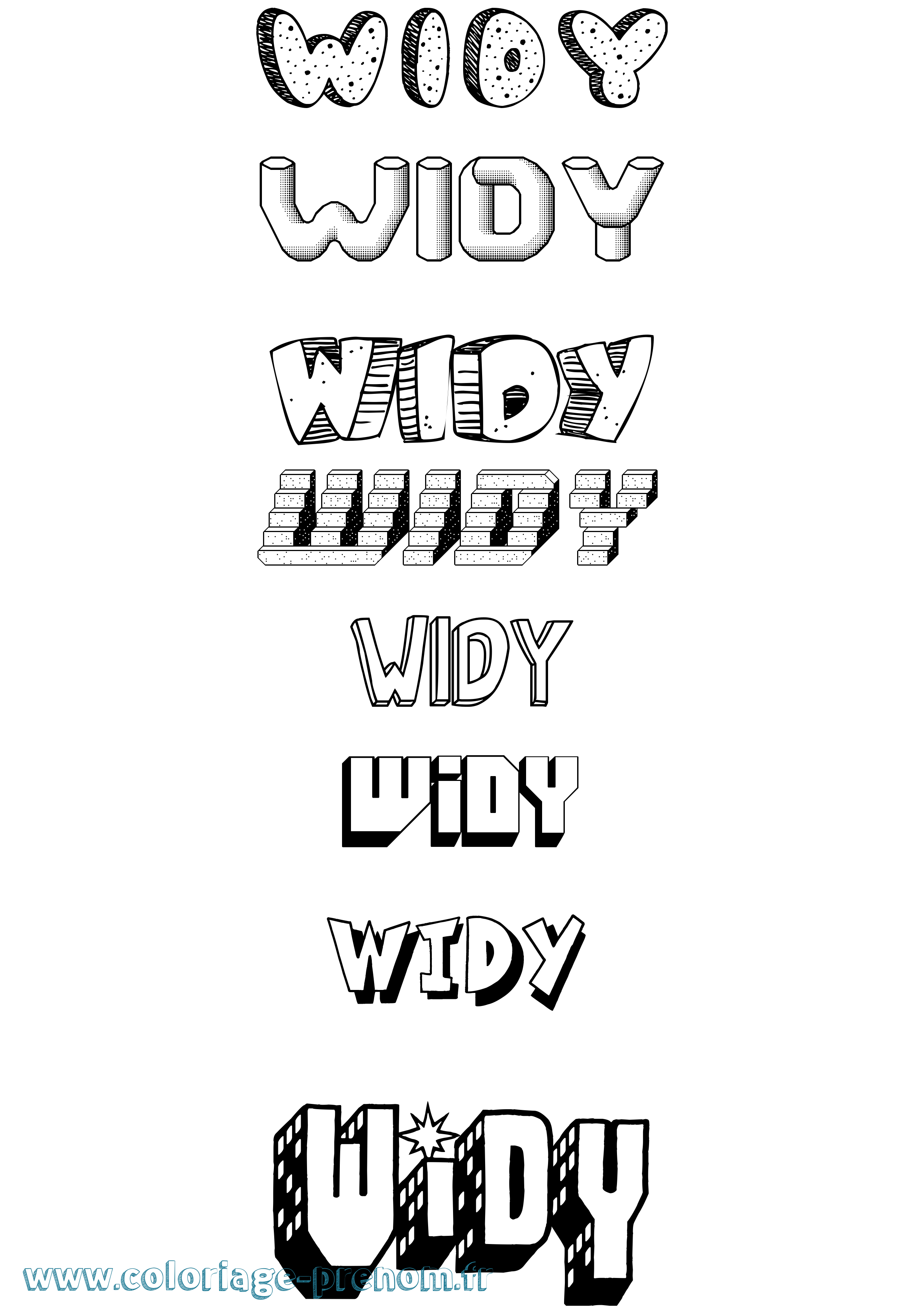 Coloriage Widy Effet 3D Coloriage prénom Widy Effet 3D