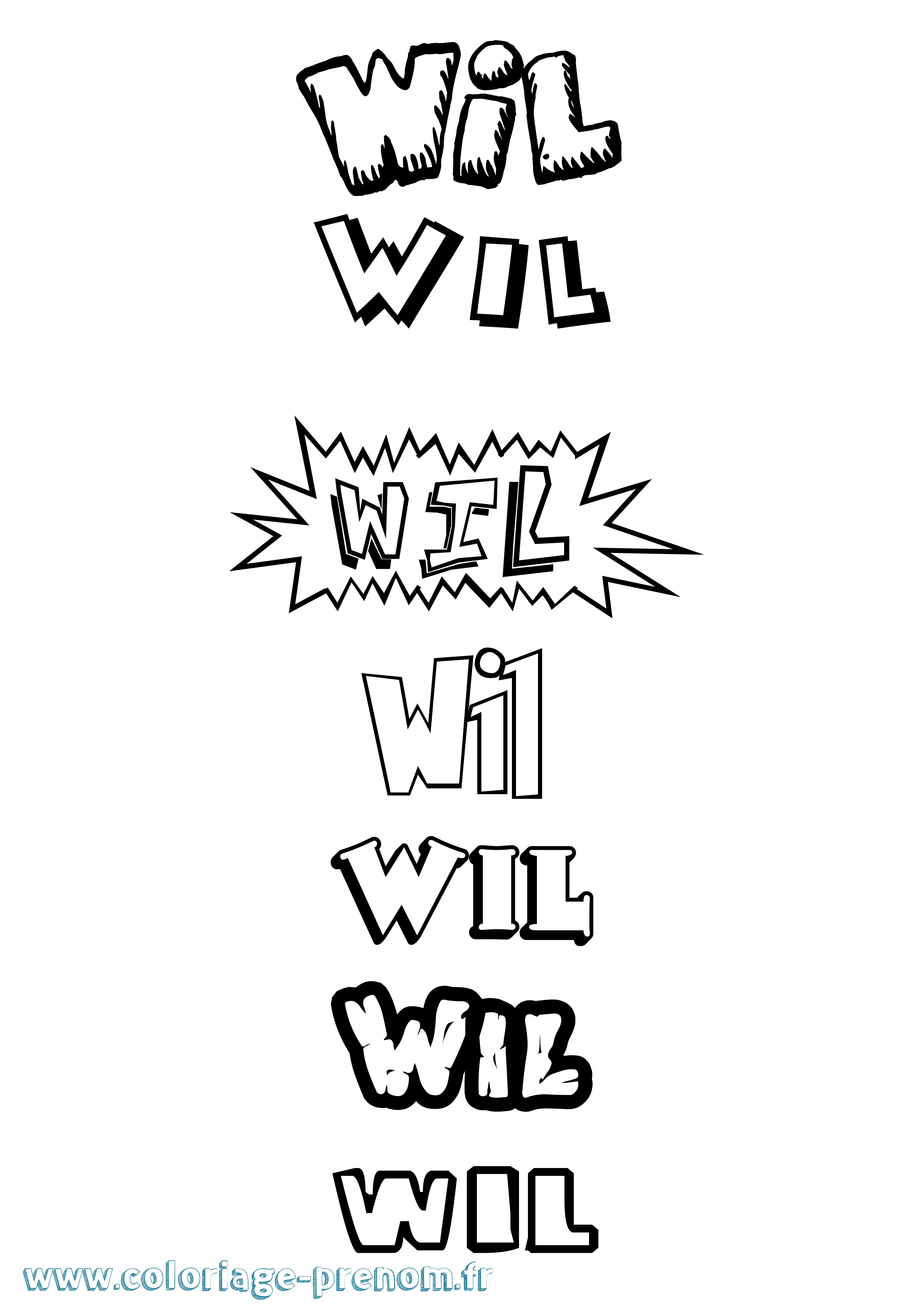 Coloriage Wil Dessin Animé Coloriage prénom Wil Dessin Animé