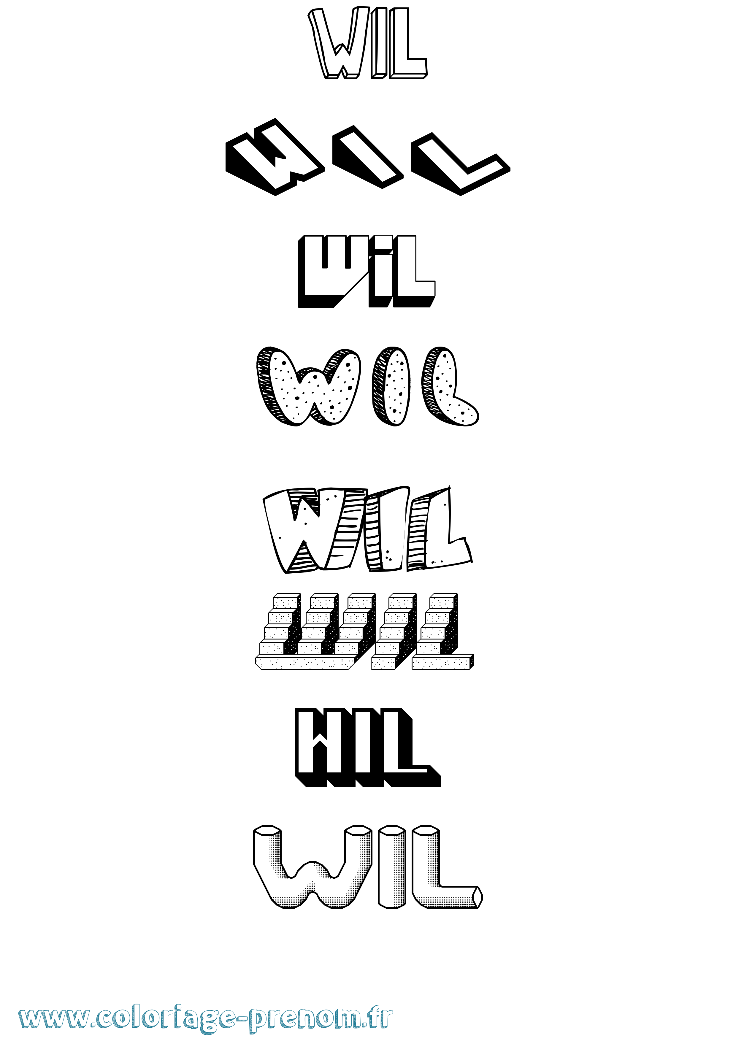 Coloriage Wil Effet 3D Coloriage prénom Wil Effet 3D