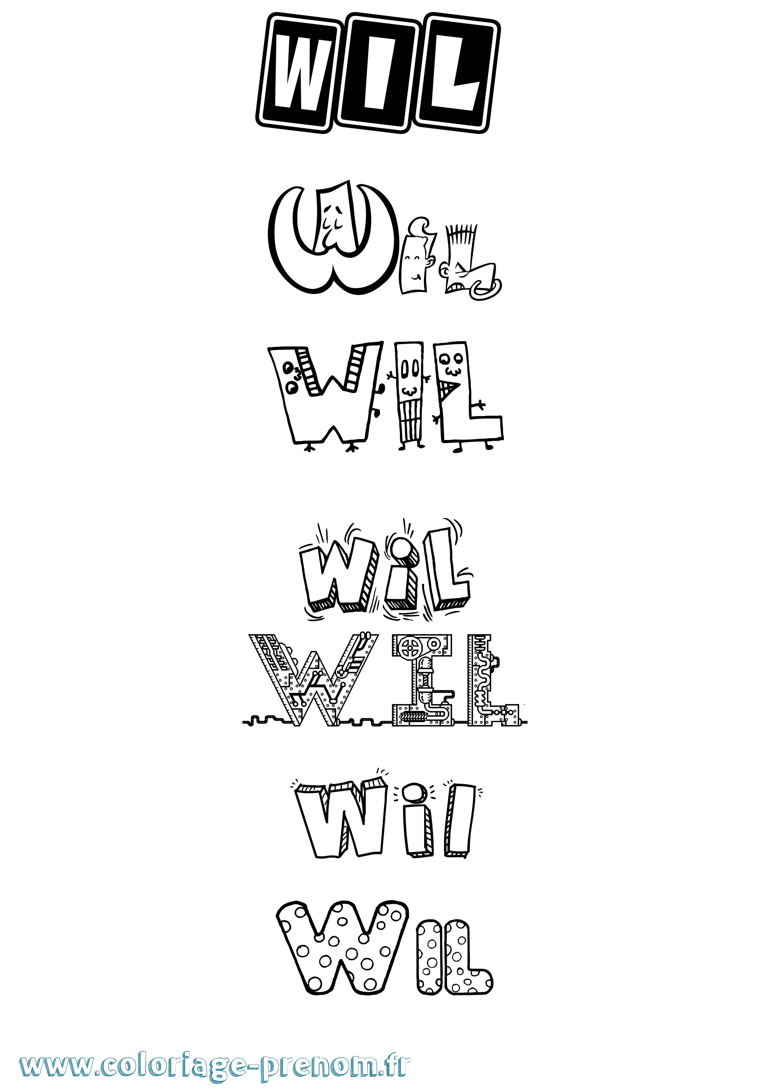 Coloriage Wil Fun Coloriage prénom Wil Fun