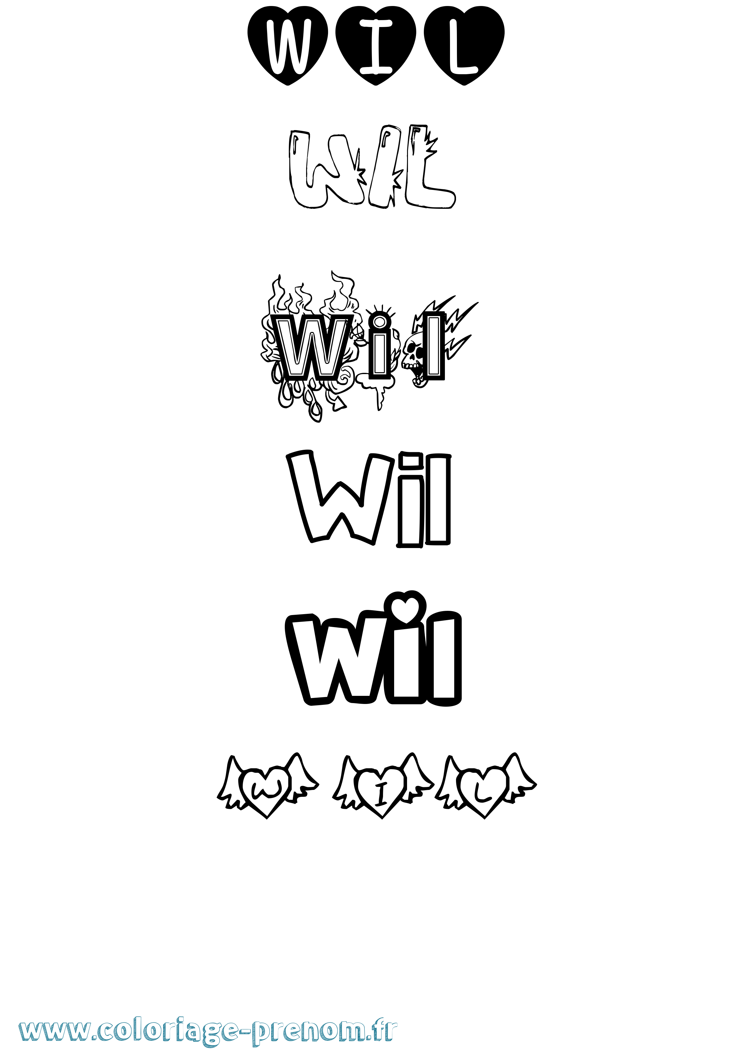 Coloriage Wil Girly Coloriage prénom Wil Girly