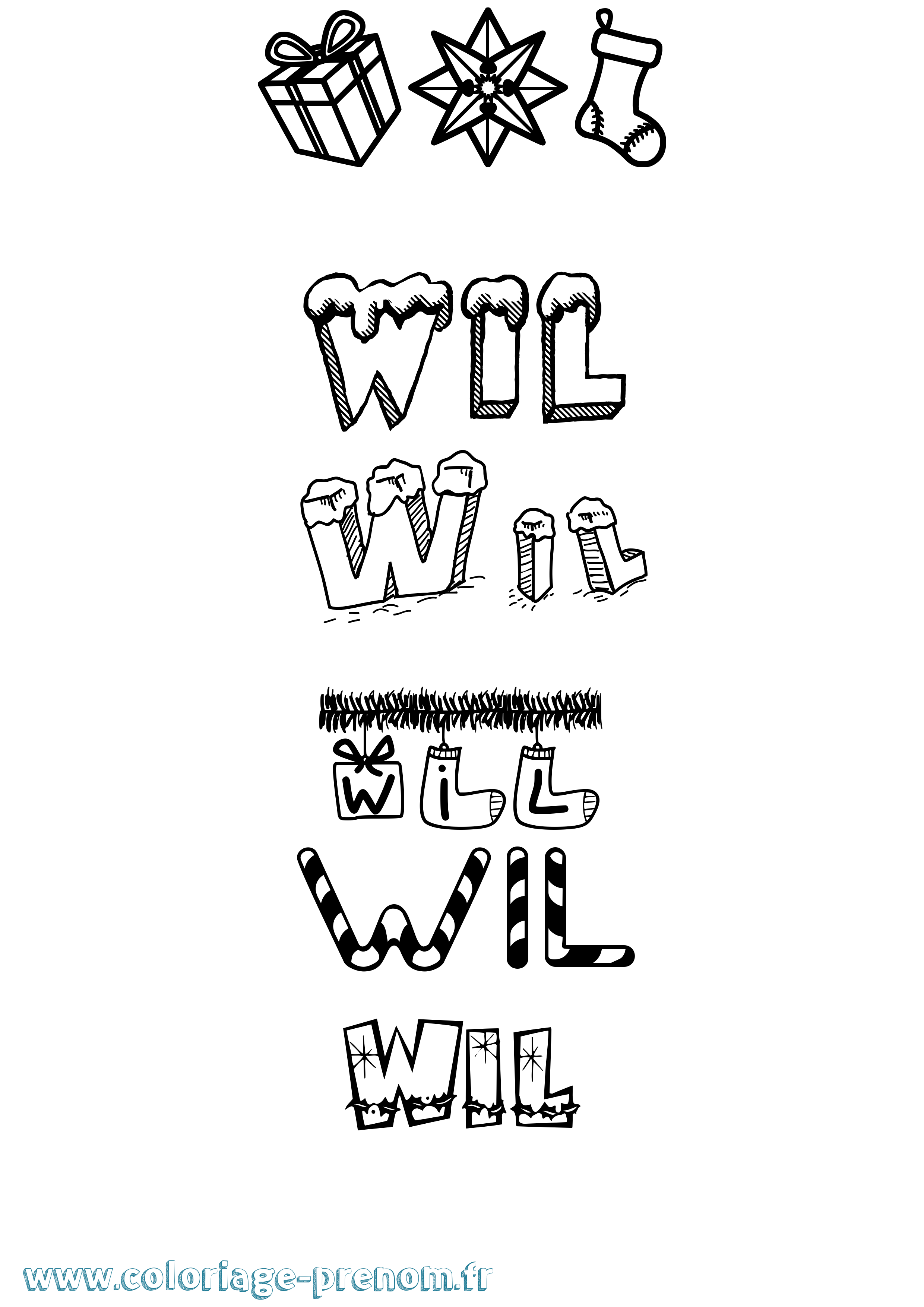 Coloriage Wil Noël Coloriage prénom Wil Noël