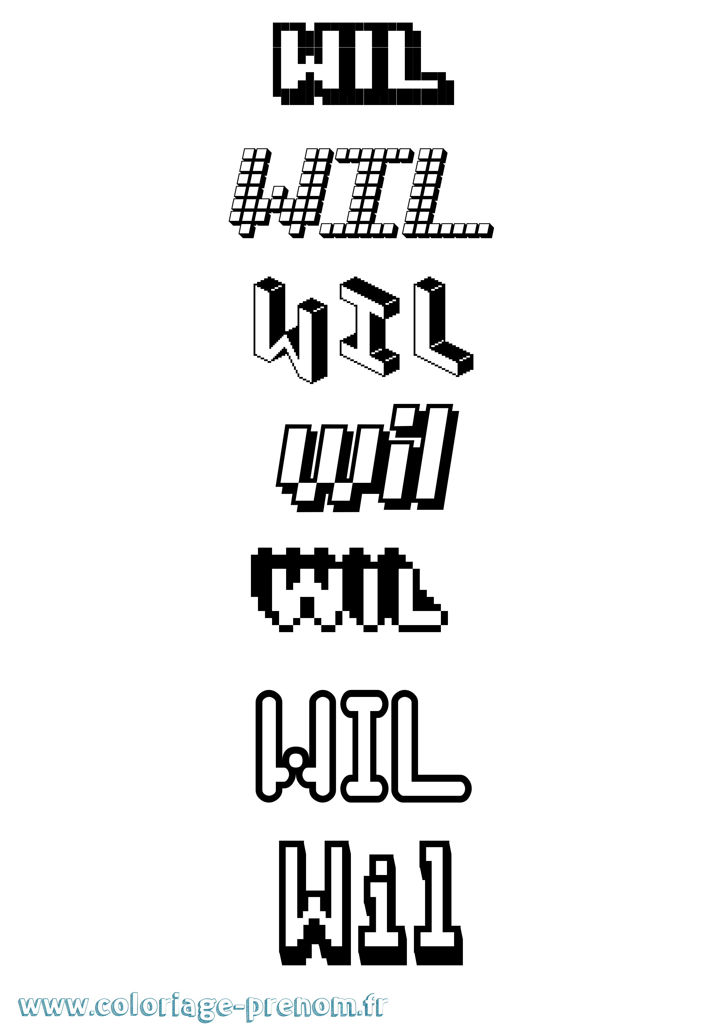 Coloriage Wil Pixel Coloriage prénom Wil Pixel