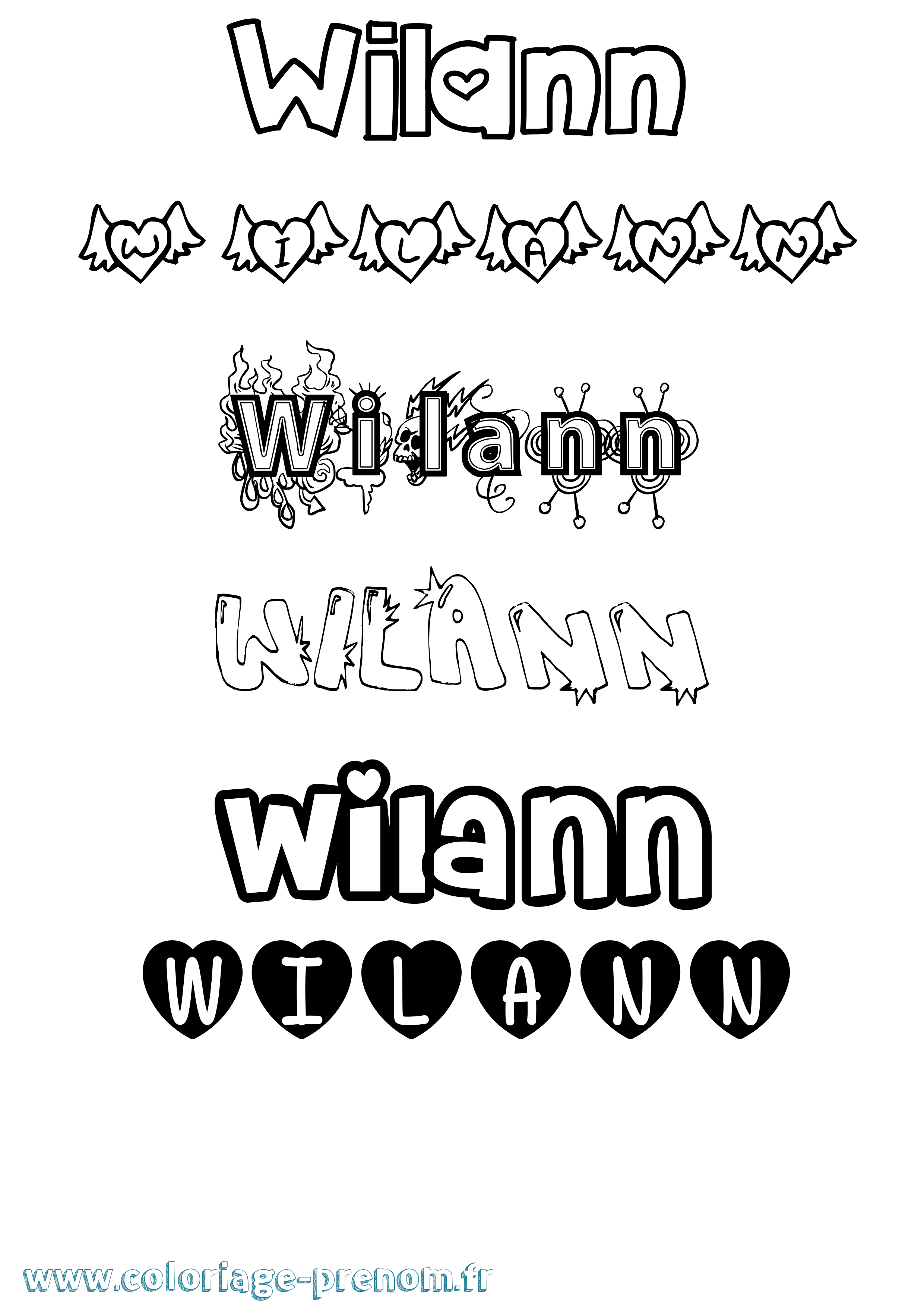 Coloriage Wilann Girly Coloriage prénom Wilann Girly
