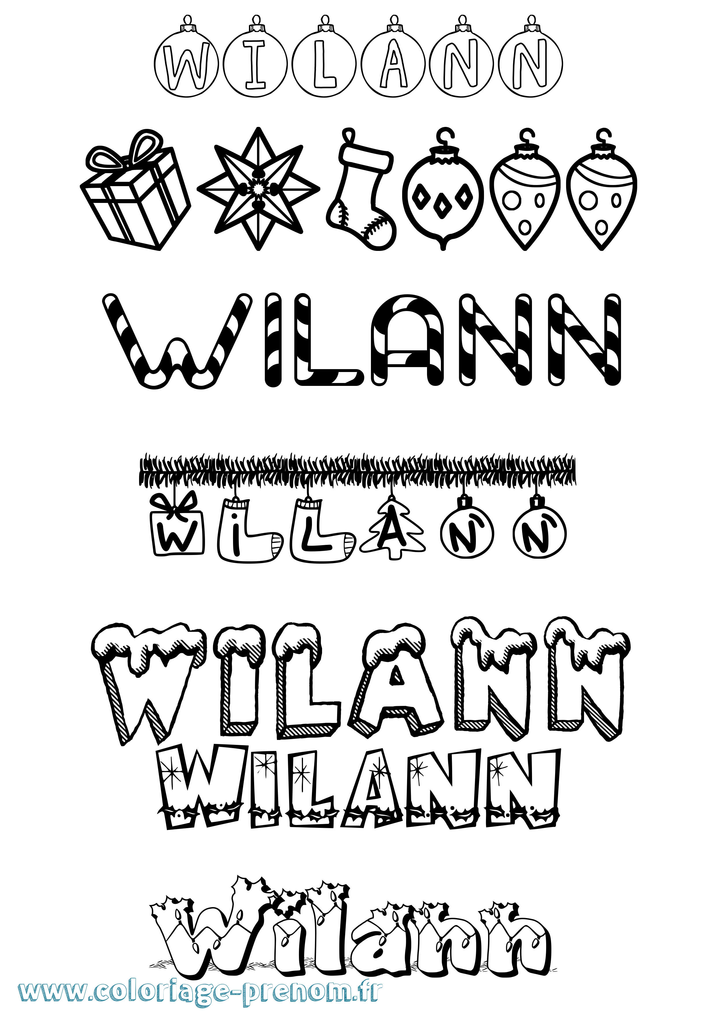 Coloriage Wilann Noël Coloriage prénom Wilann Noël