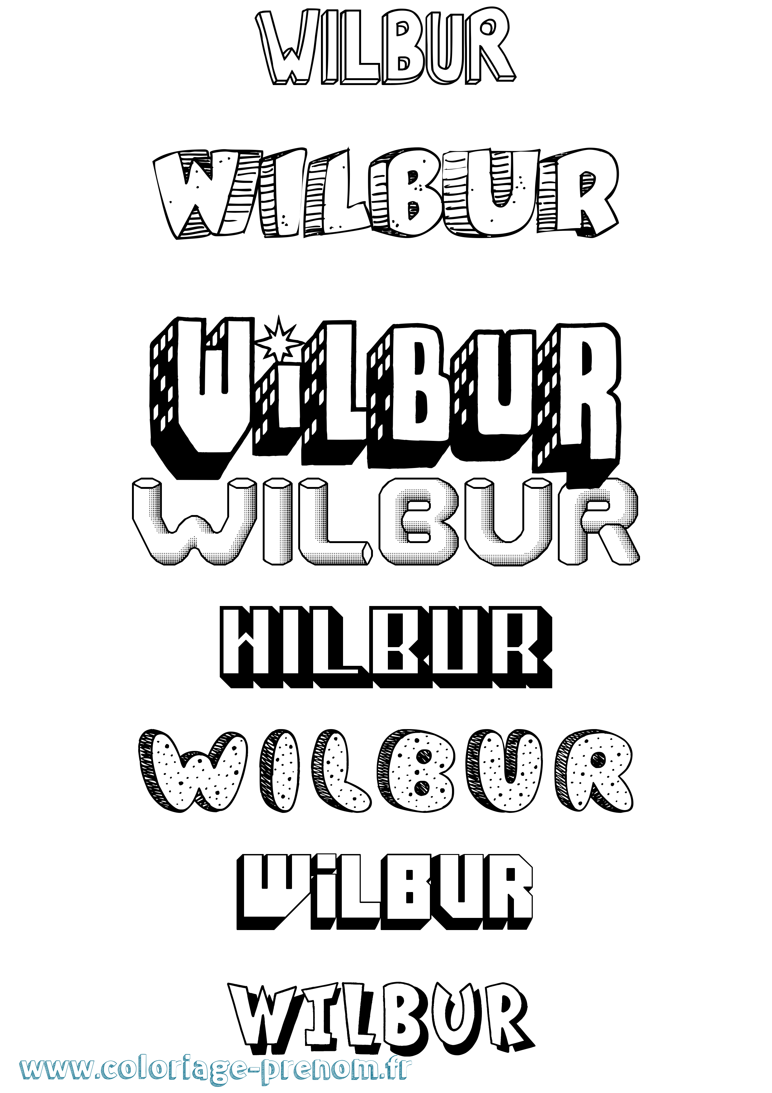 Coloriage Wilbur Effet 3D Coloriage prénom Wilbur Effet 3D