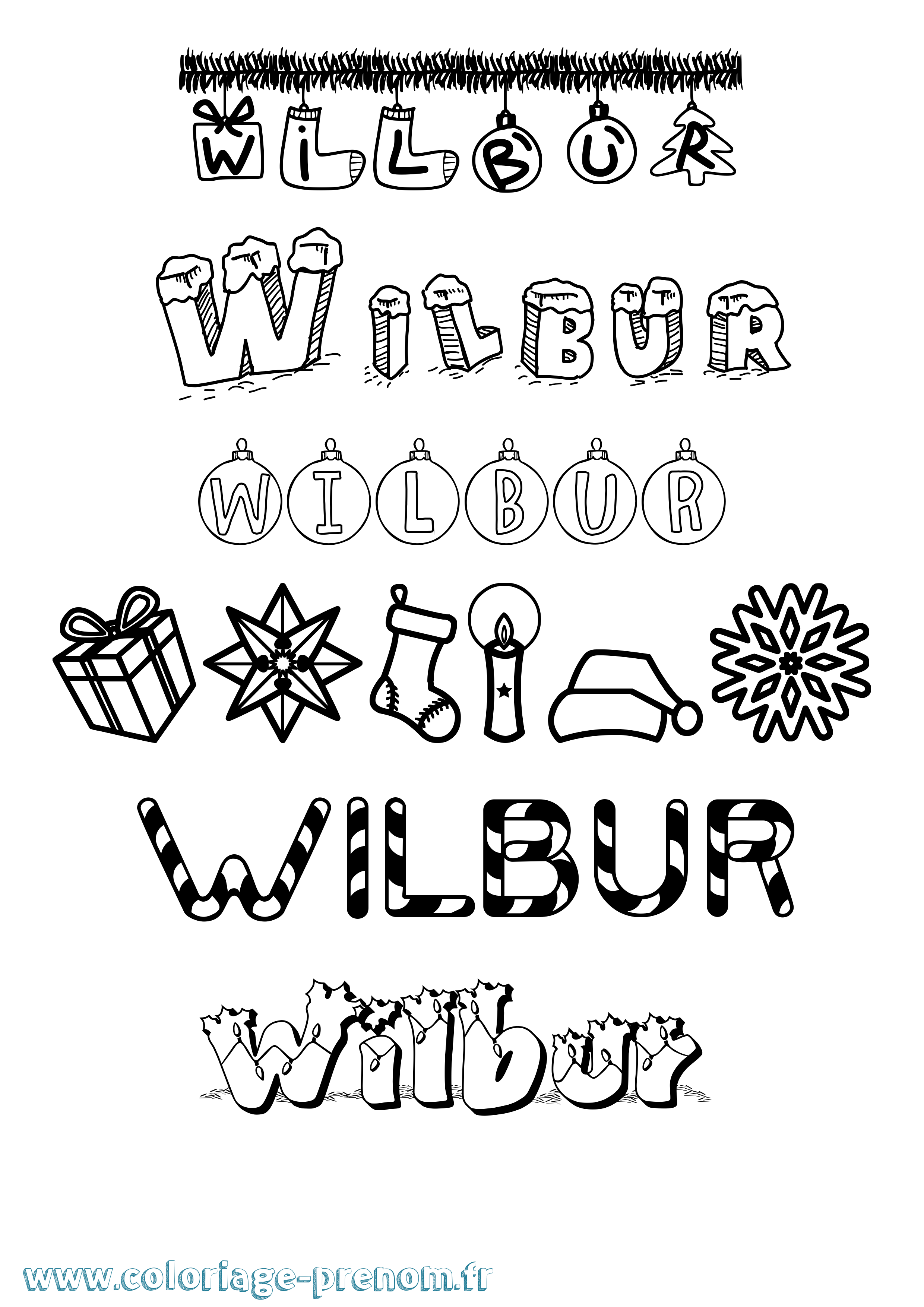 Coloriage Wilbur Noël Coloriage prénom Wilbur Noël
