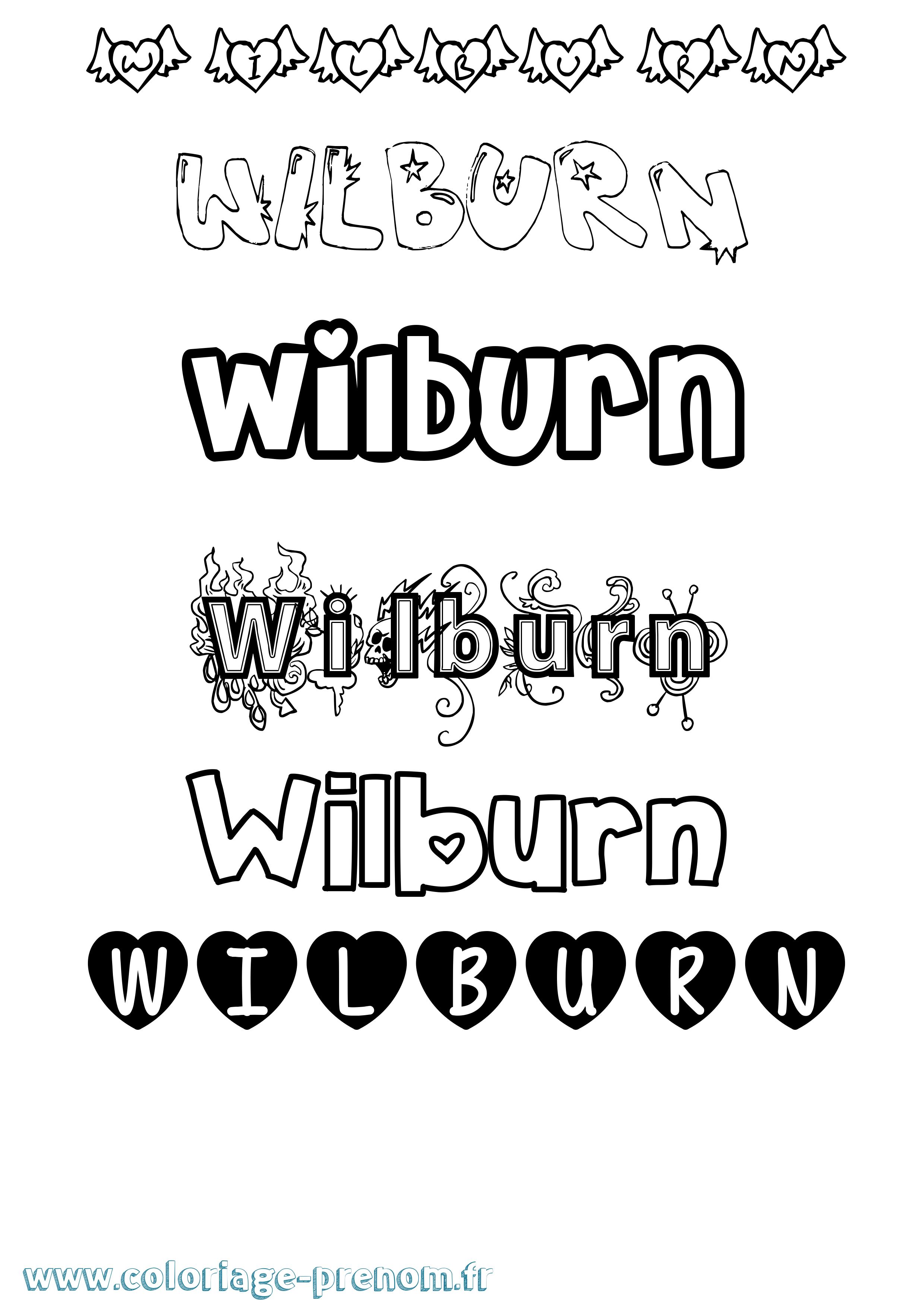 Coloriage Wilburn Girly Coloriage prénom Wilburn Girly