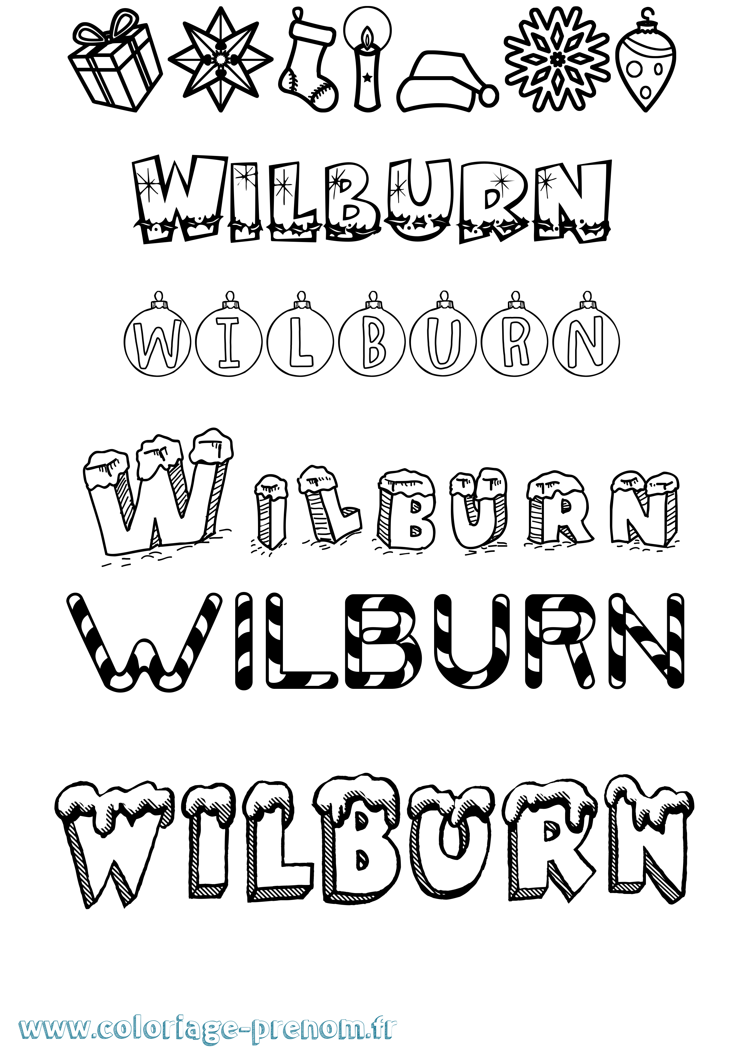 Coloriage Wilburn Noël Coloriage prénom Wilburn Noël