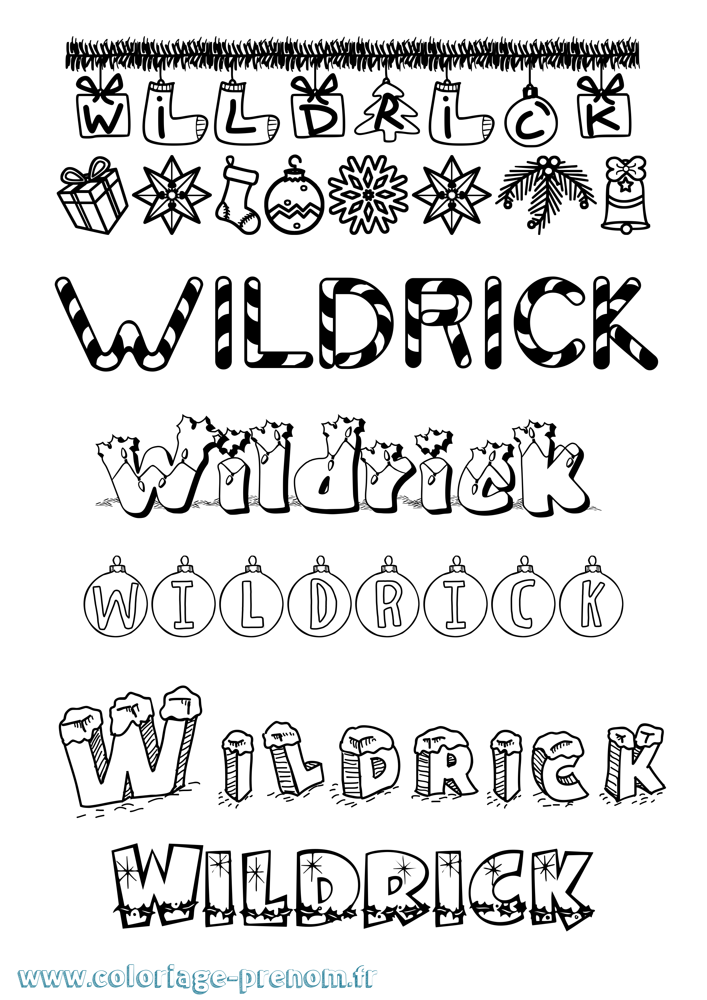 Coloriage Wildrick Noël Coloriage prénom Wildrick Noël