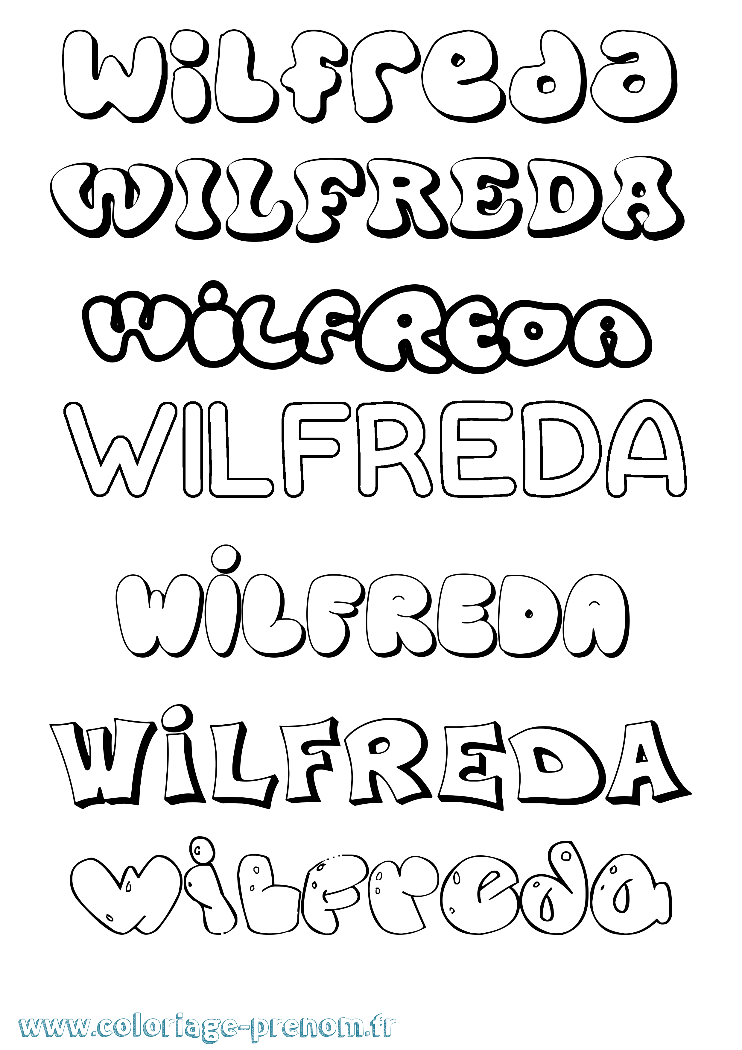 Coloriage Wilfreda Bubble Coloriage prénom Wilfreda Bubble