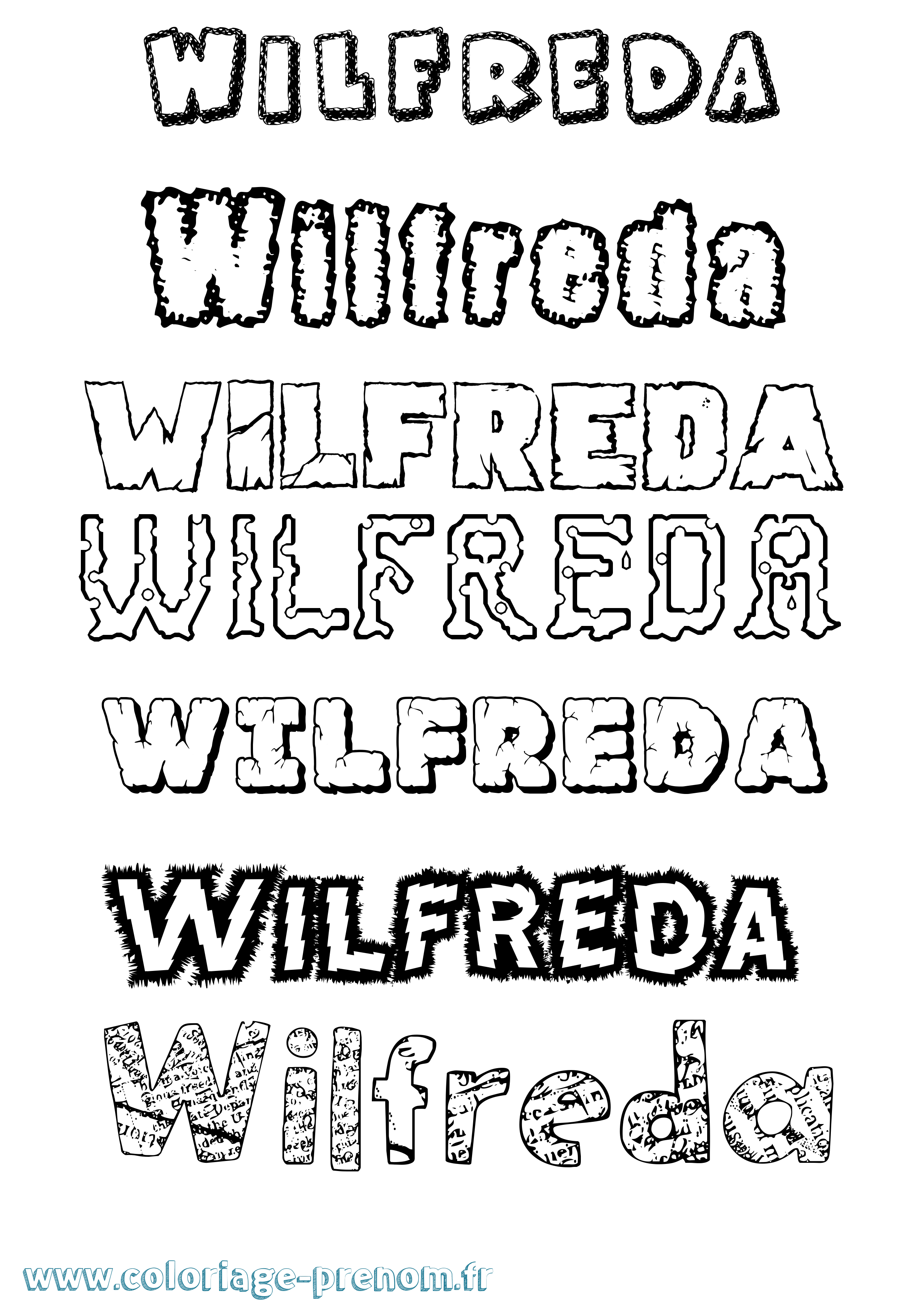 Coloriage Wilfreda Destructuré Coloriage prénom Wilfreda Destructuré