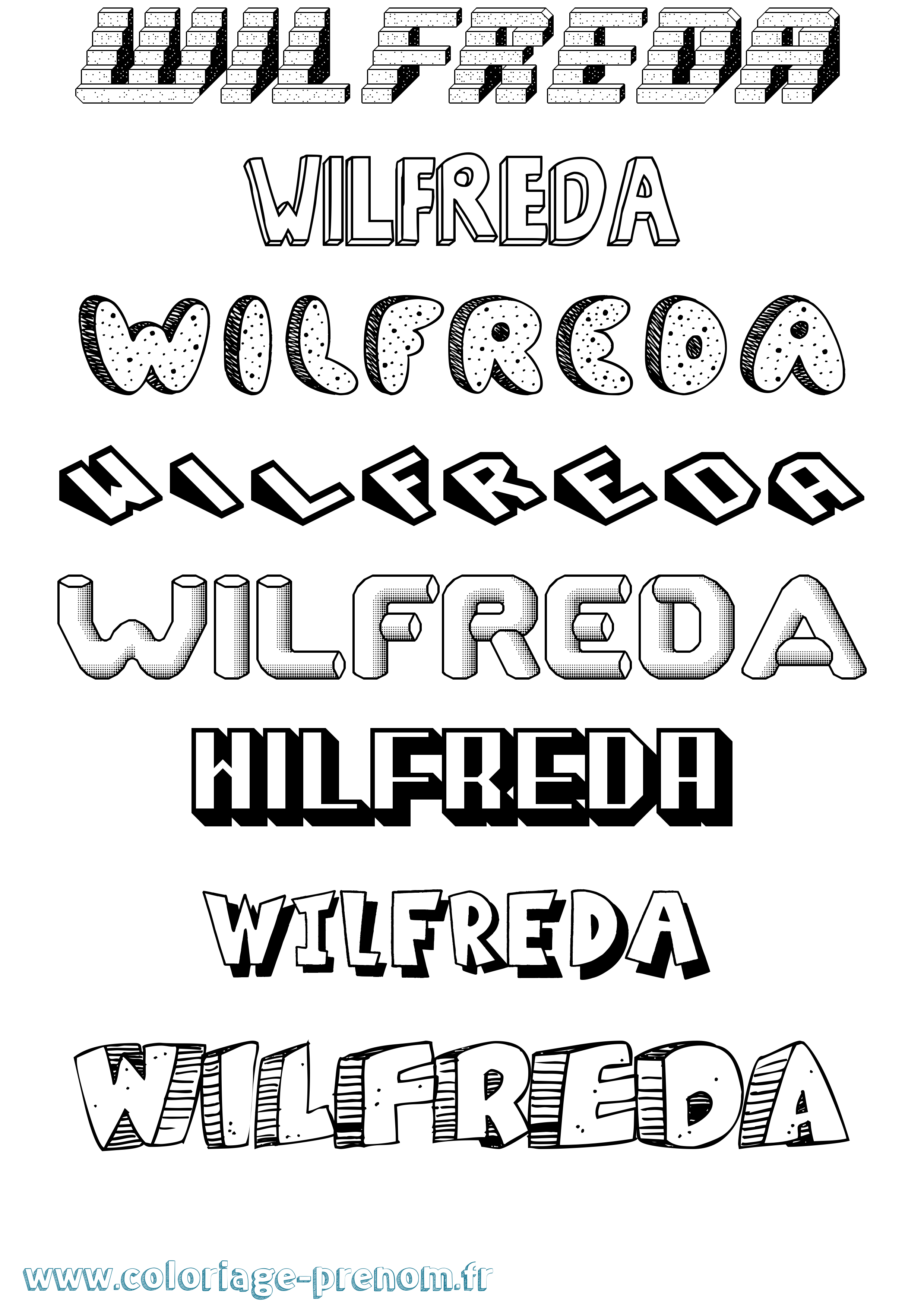 Coloriage Wilfreda Effet 3D Coloriage prénom Wilfreda Effet 3D