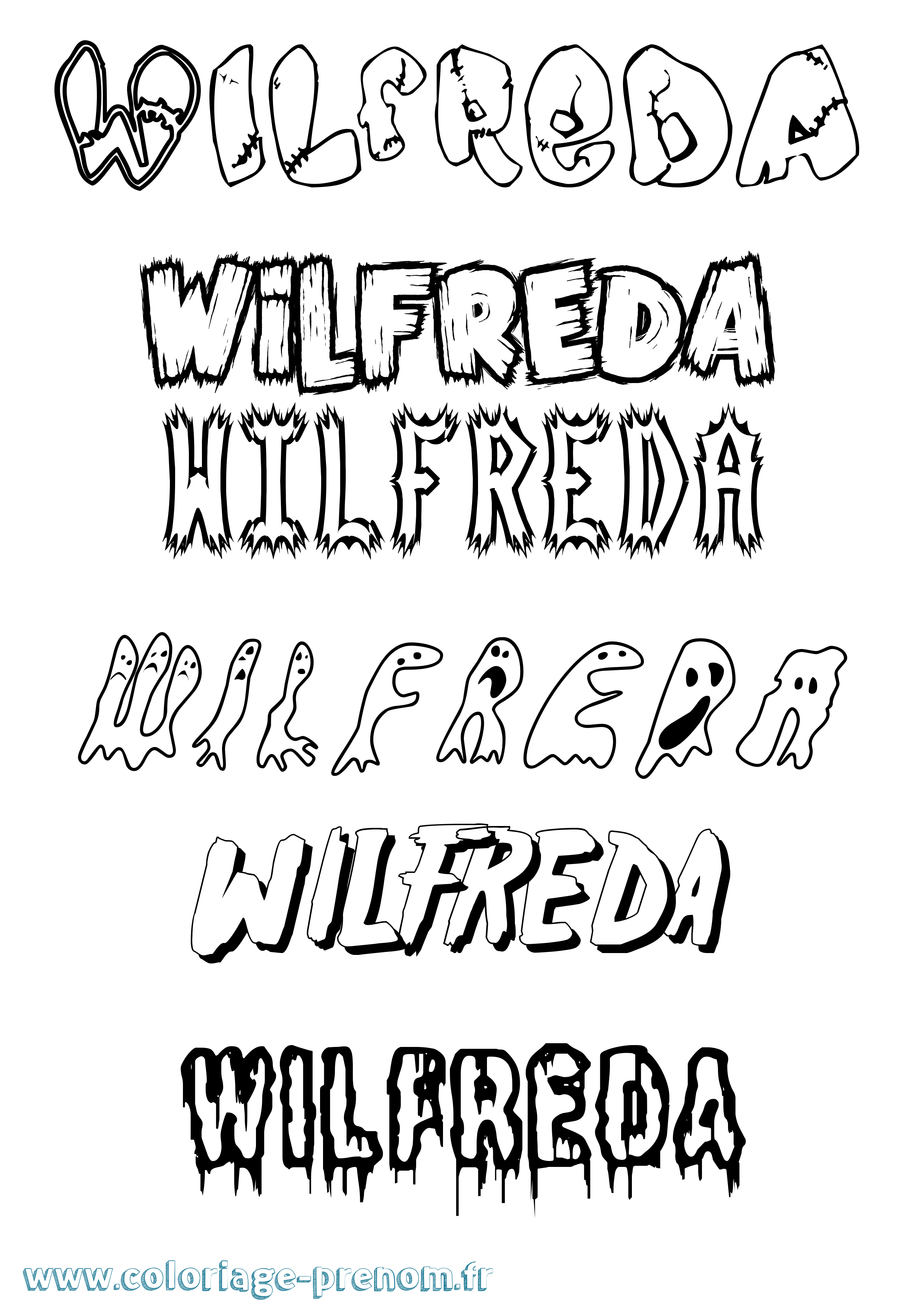 Coloriage Wilfreda Frisson Coloriage prénom Wilfreda Frisson