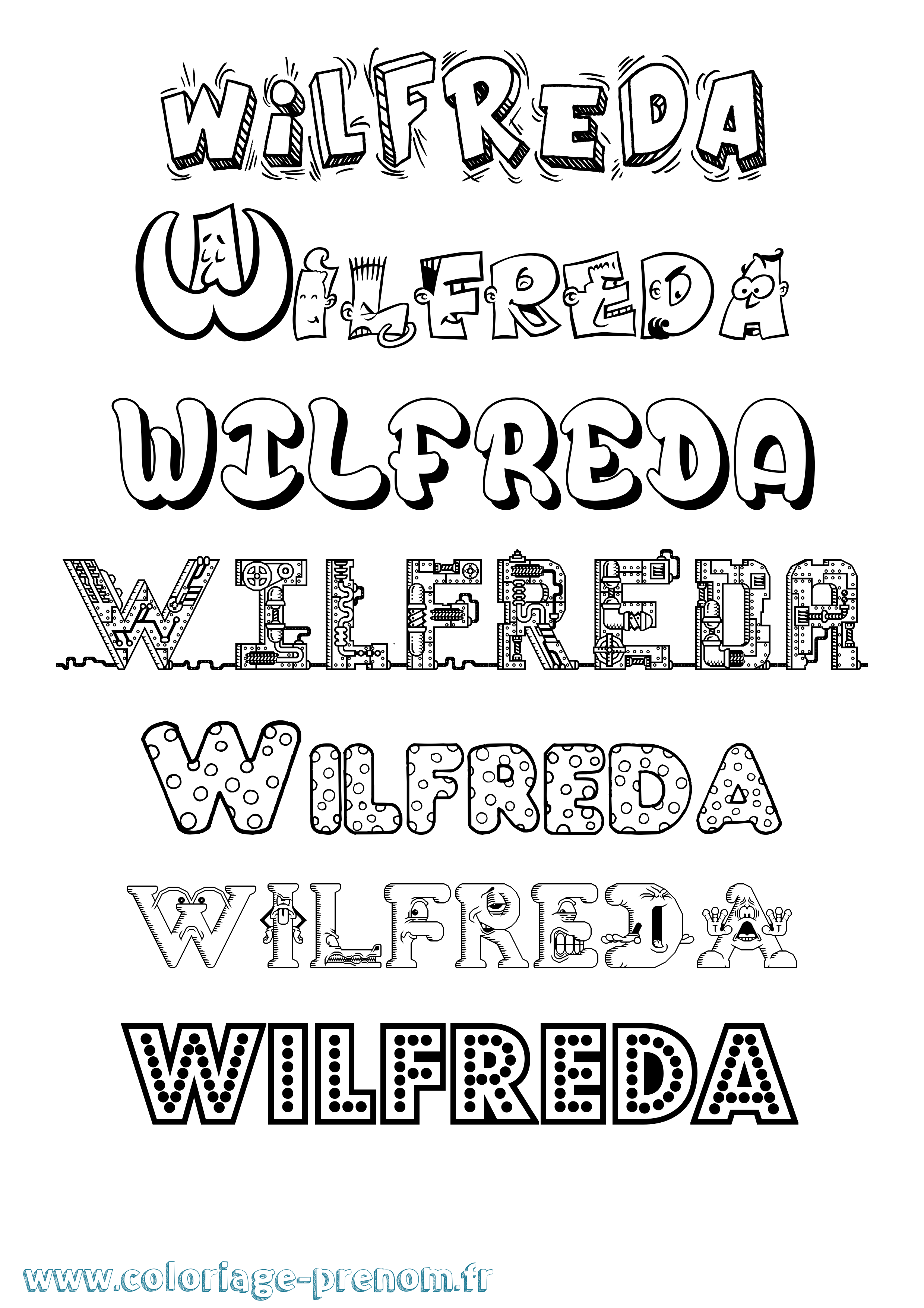 Coloriage Wilfreda Fun Coloriage prénom Wilfreda Fun