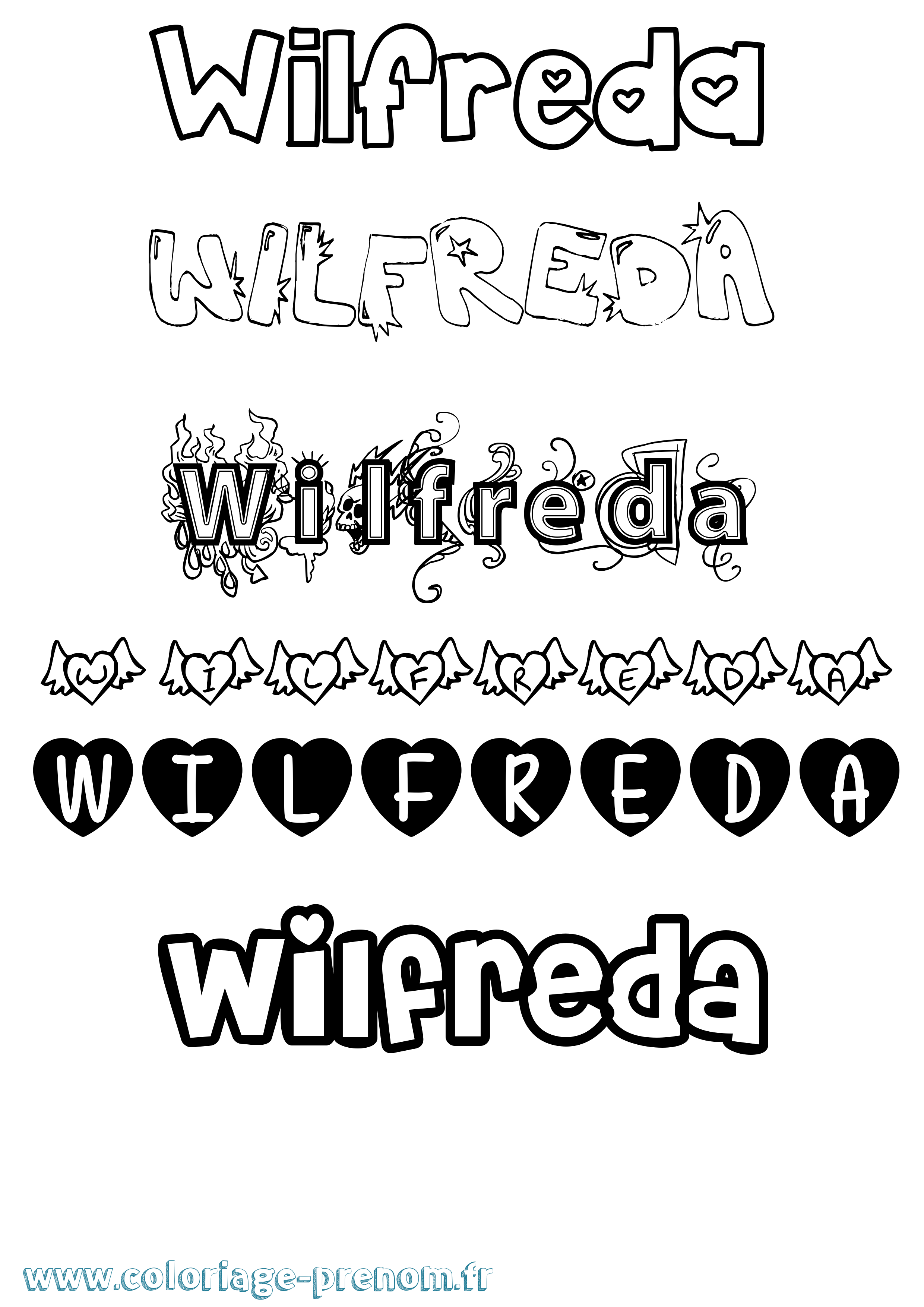 Coloriage Wilfreda Girly Coloriage prénom Wilfreda Girly