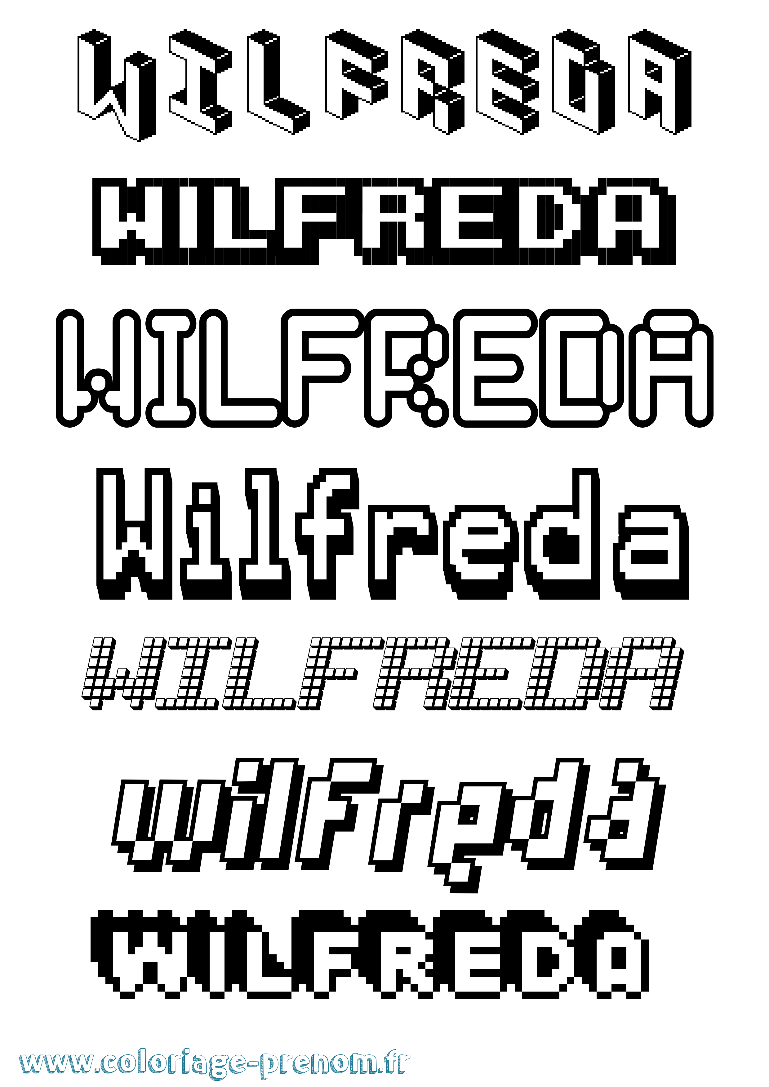 Coloriage Wilfreda Pixel Coloriage prénom Wilfreda Pixel