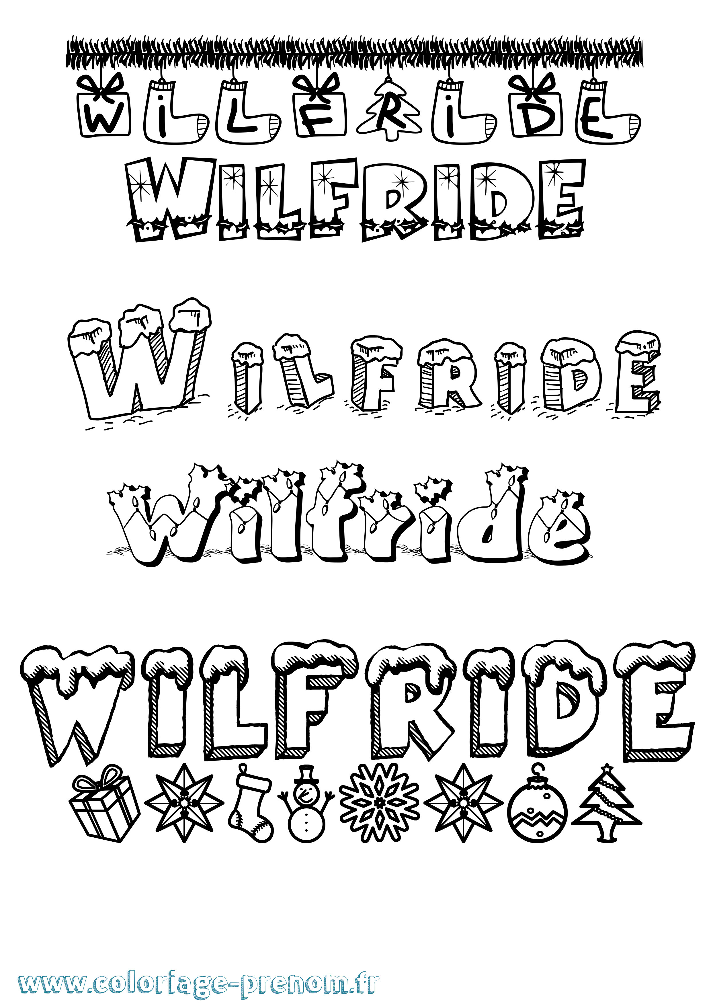Coloriage Wilfride Noël Coloriage prénom Wilfride Noël