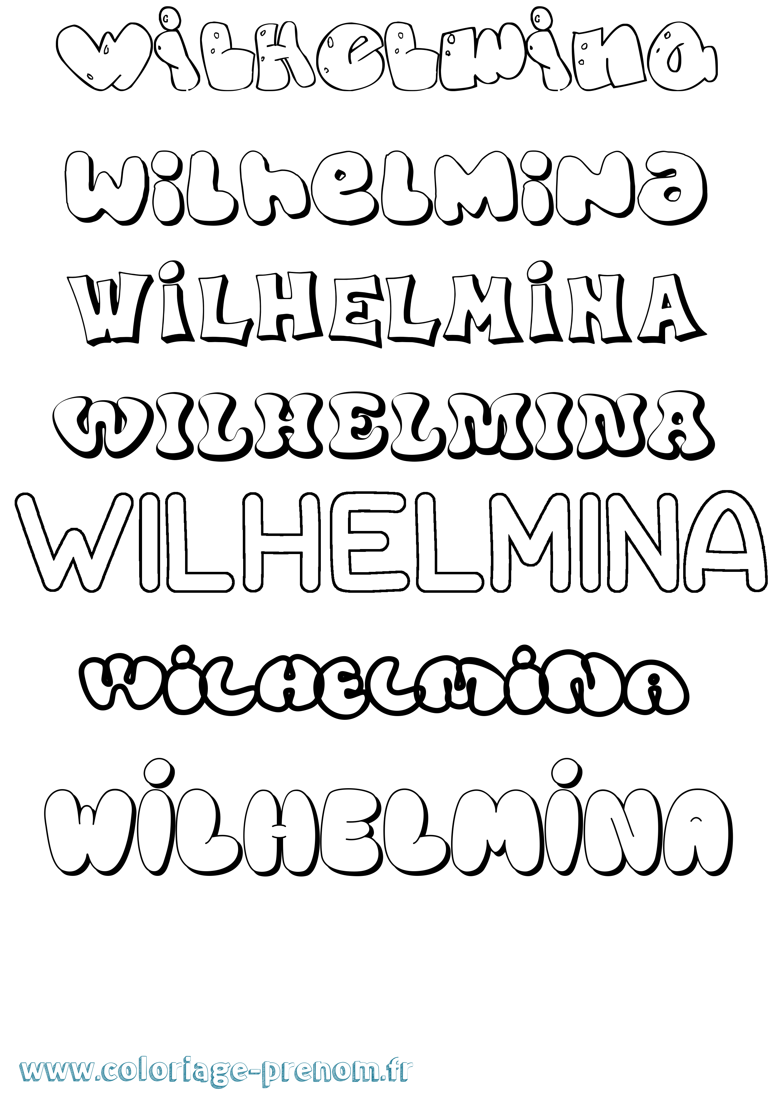 Coloriage Wilhelmina Bubble Coloriage prénom Wilhelmina Bubble