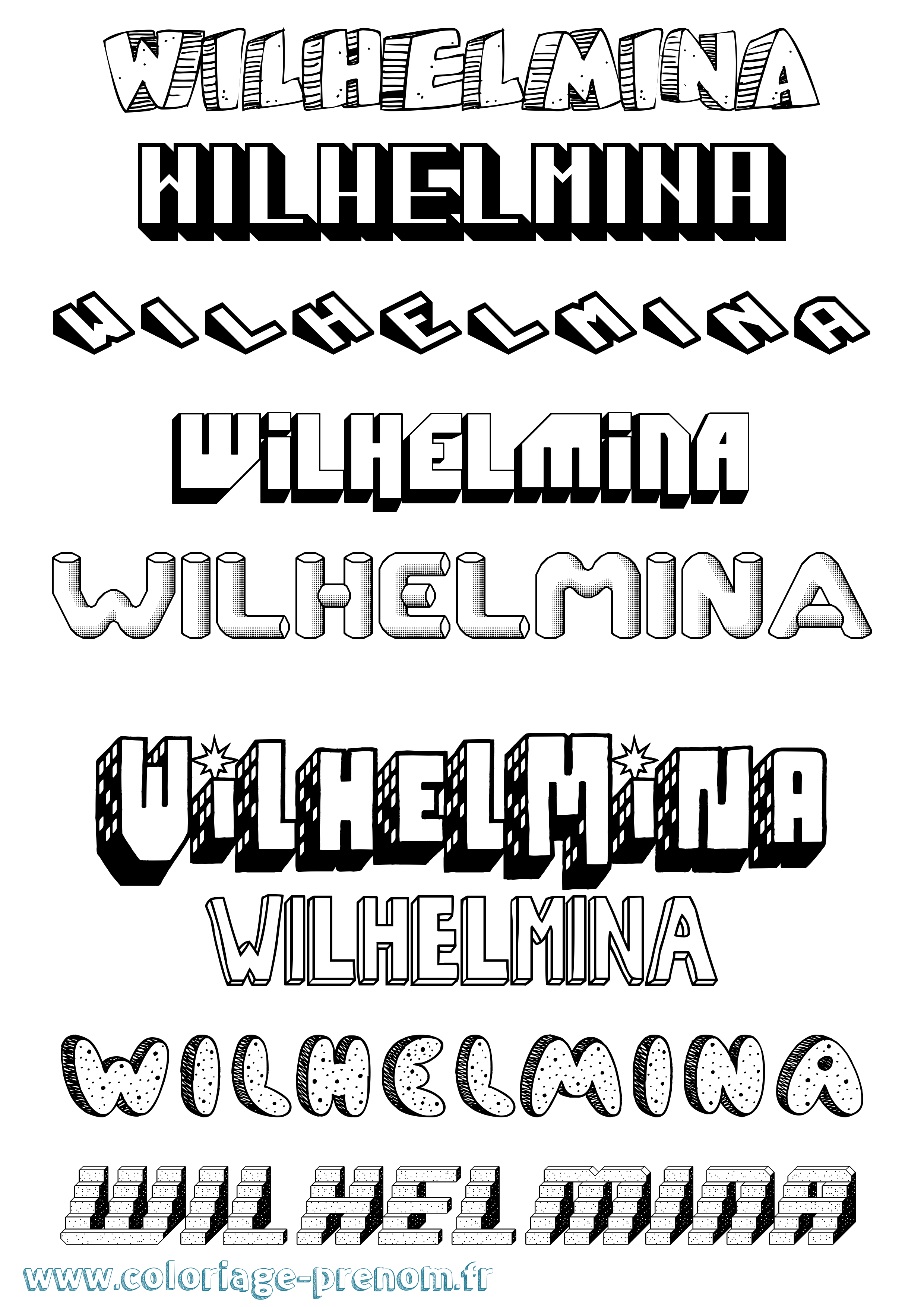 Coloriage Wilhelmina Effet 3D Coloriage prénom Wilhelmina Effet 3D