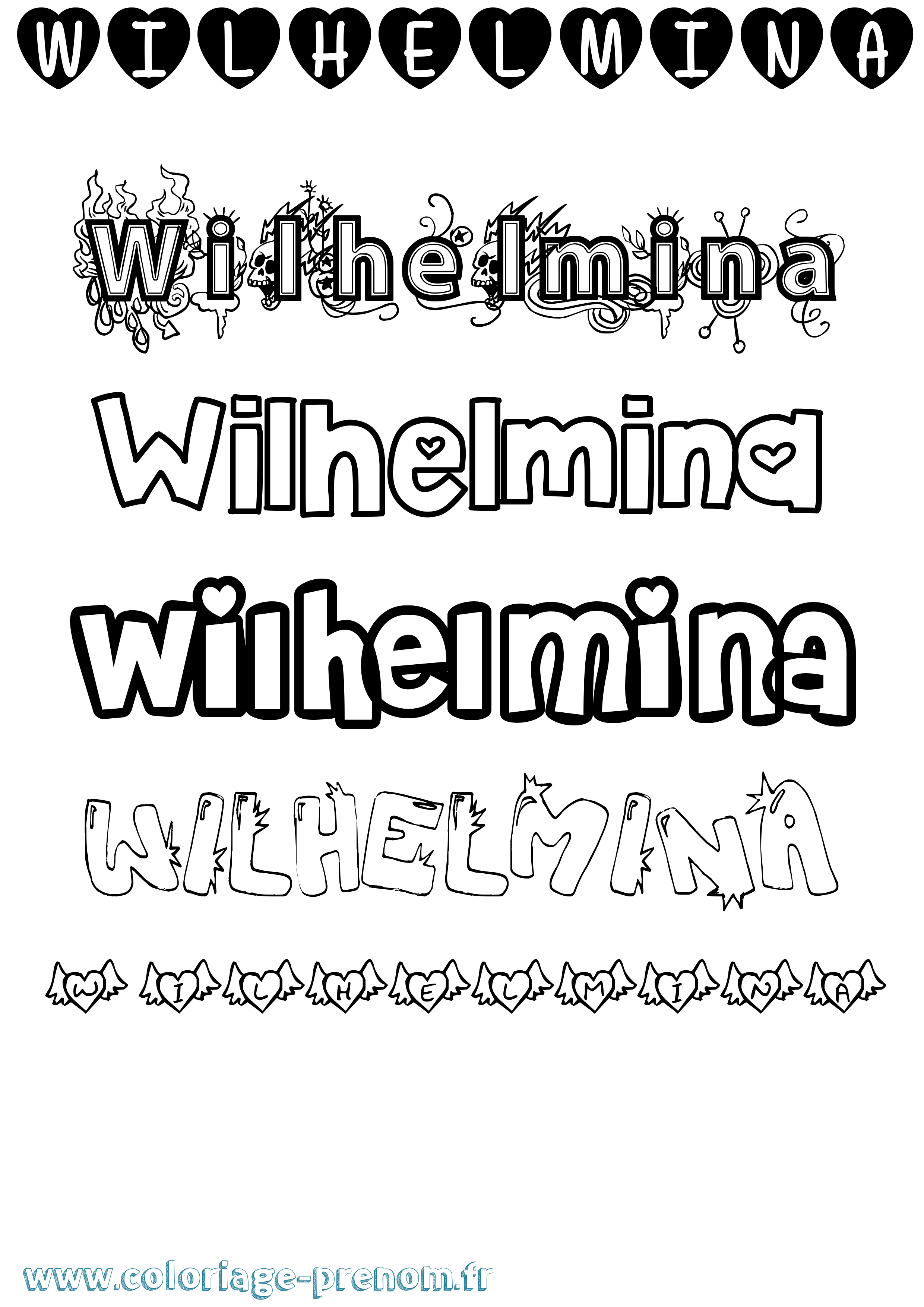 Coloriage Wilhelmina Girly Coloriage prénom Wilhelmina Girly