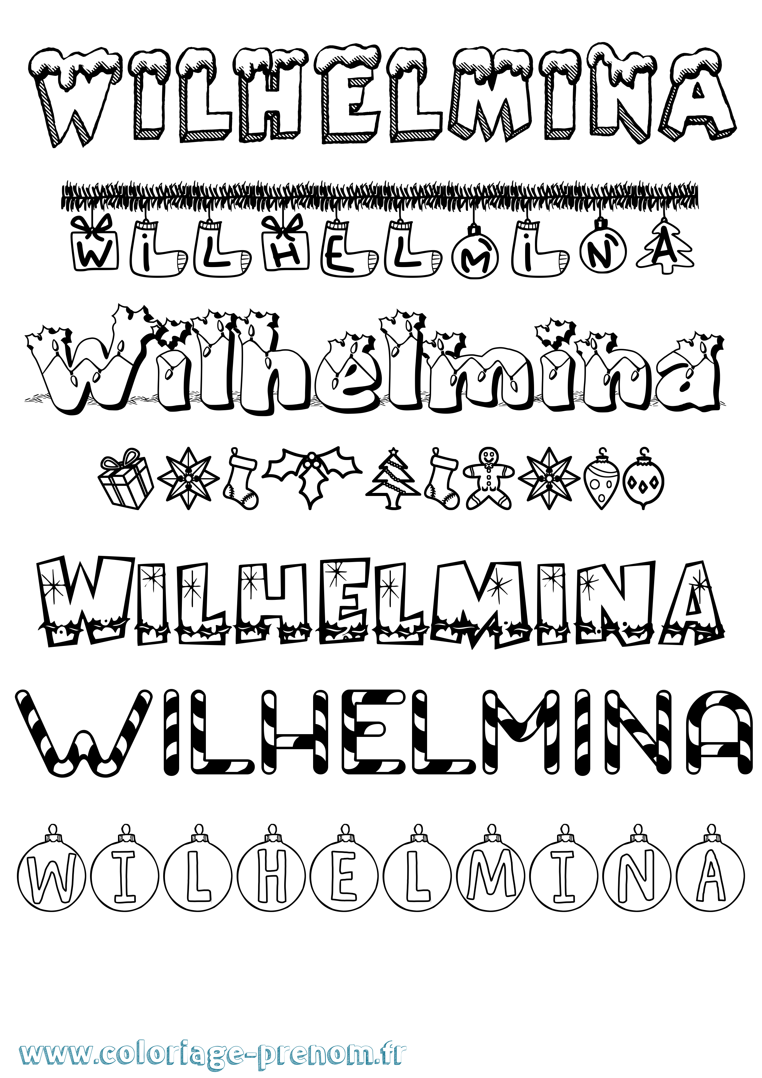 Coloriage Wilhelmina Noël Coloriage prénom Wilhelmina Noël