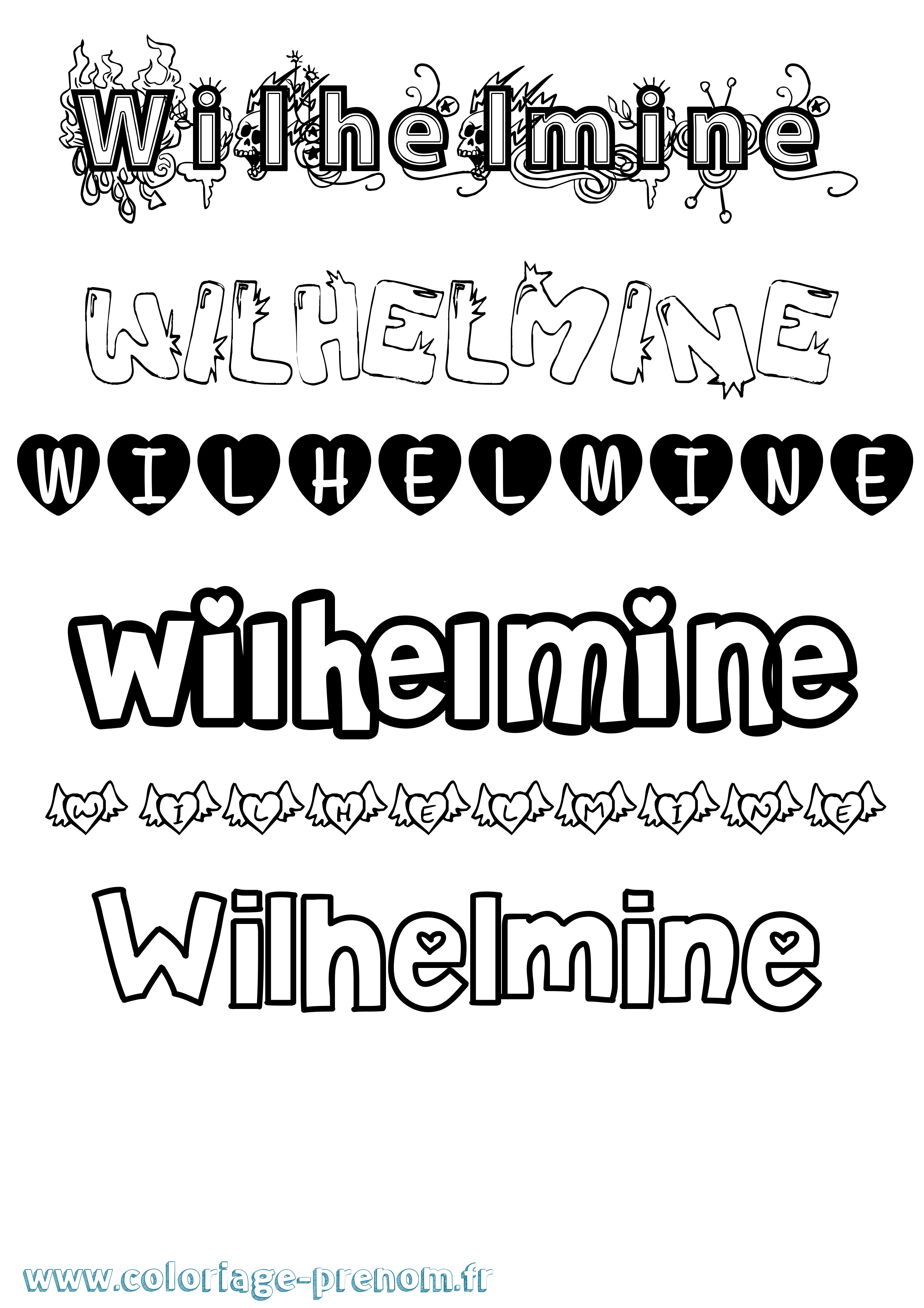 Coloriage Wilhelmine Girly Coloriage prénom Wilhelmine Girly