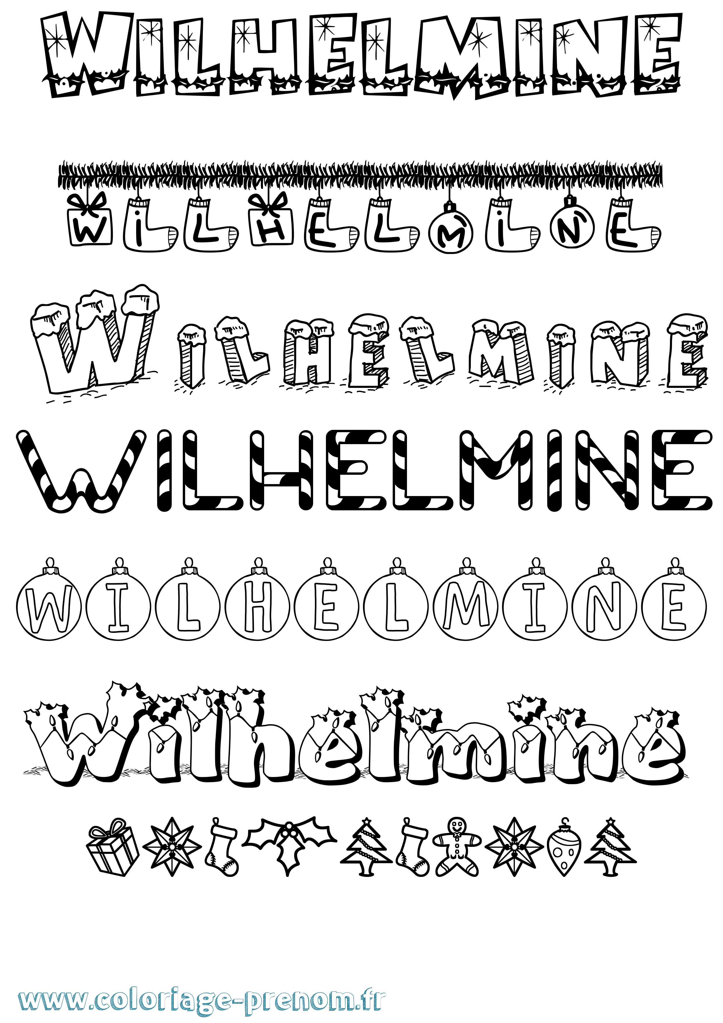 Coloriage Wilhelmine Noël Coloriage prénom Wilhelmine Noël