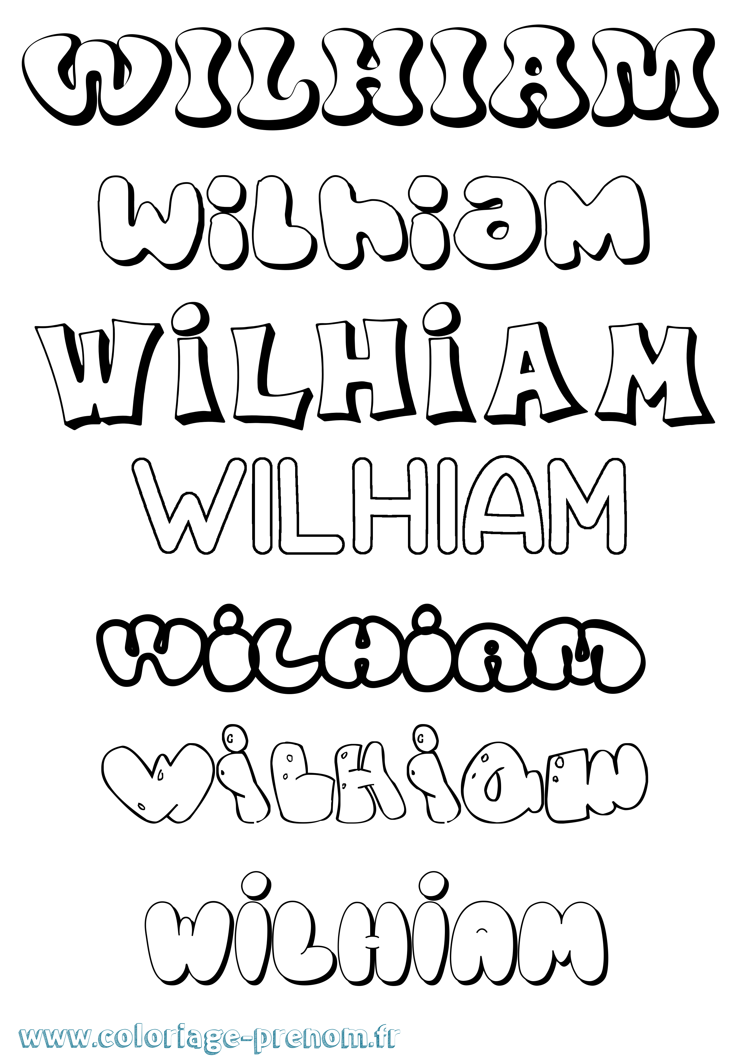 Coloriage Wilhiam Bubble Coloriage prénom Wilhiam Bubble