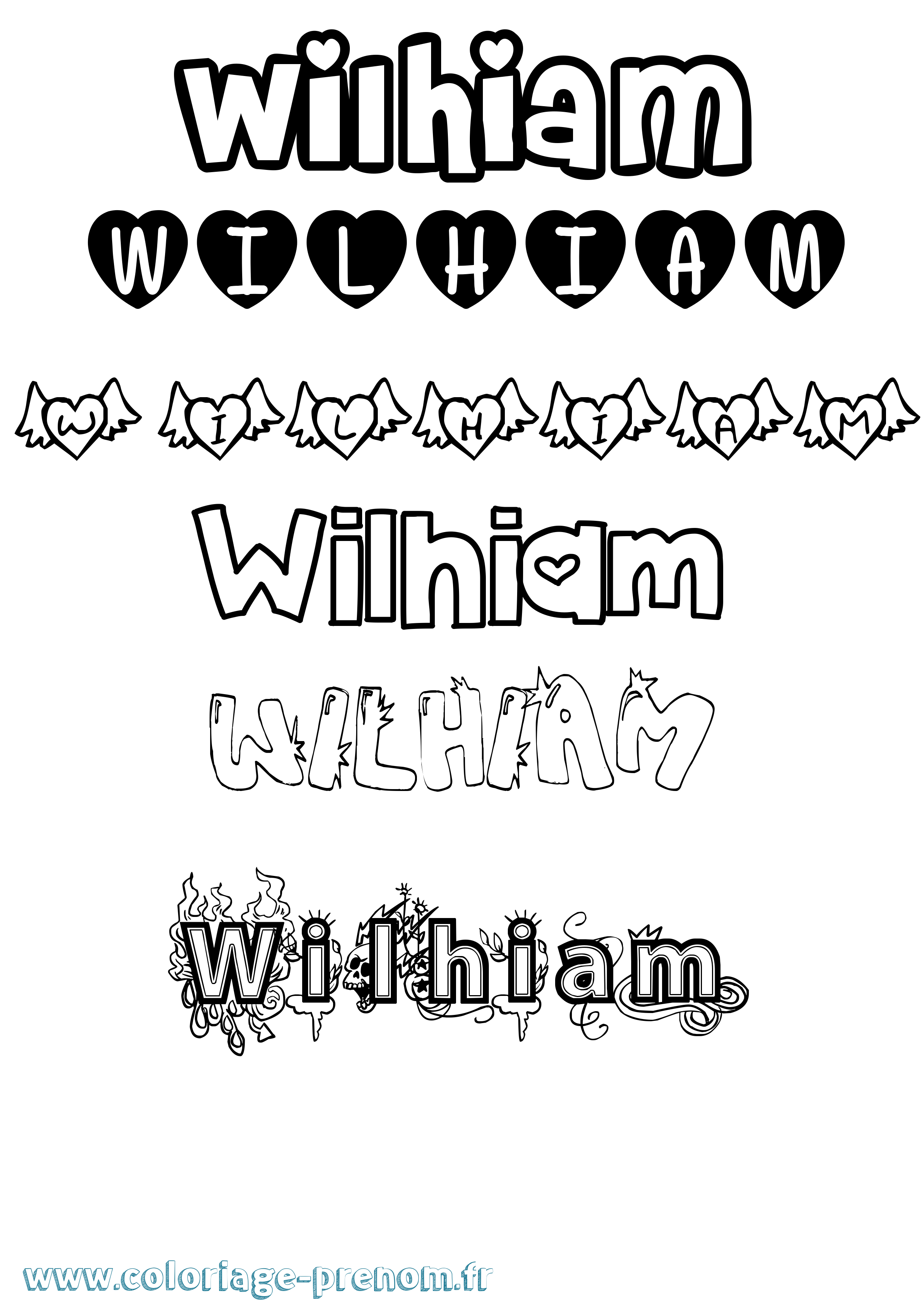 Coloriage Wilhiam Girly Coloriage prénom Wilhiam Girly