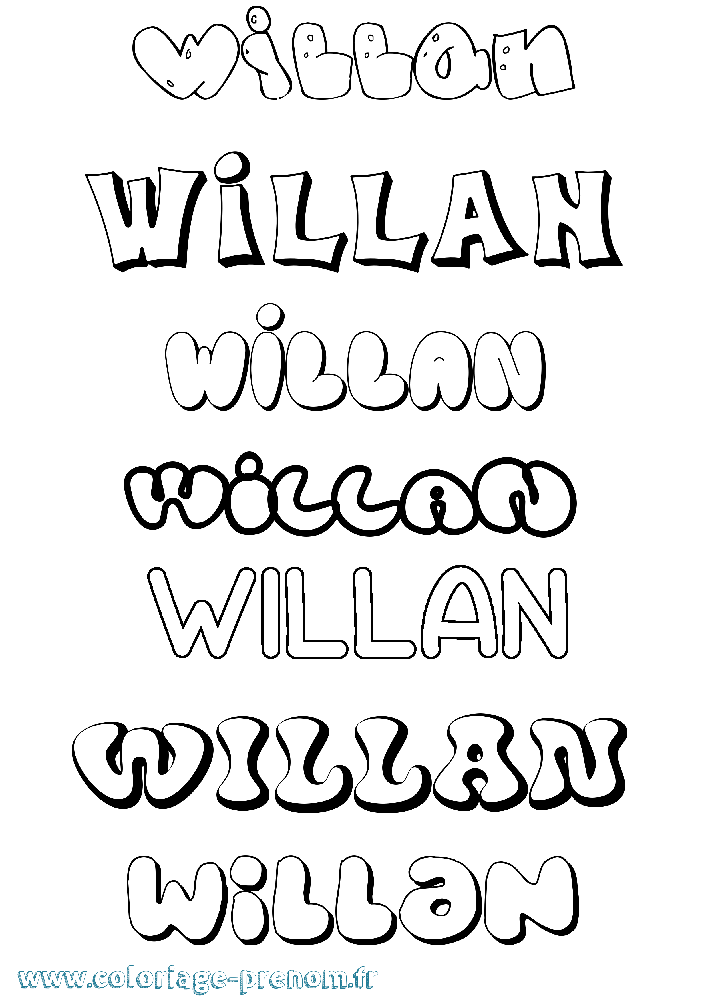 Coloriage Willan Bubble Coloriage prénom Willan Bubble