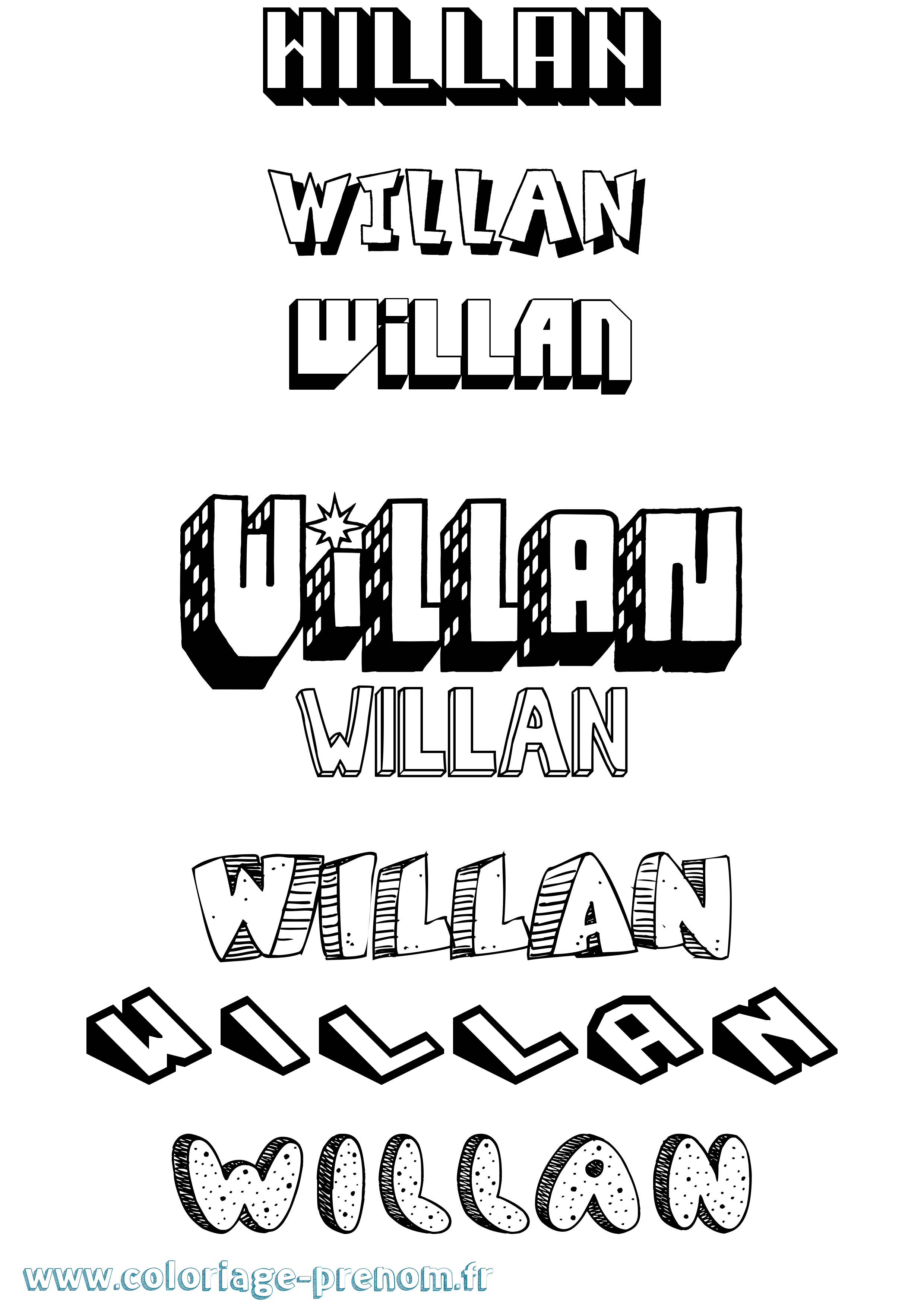 Coloriage Willan Effet 3D Coloriage prénom Willan Effet 3D
