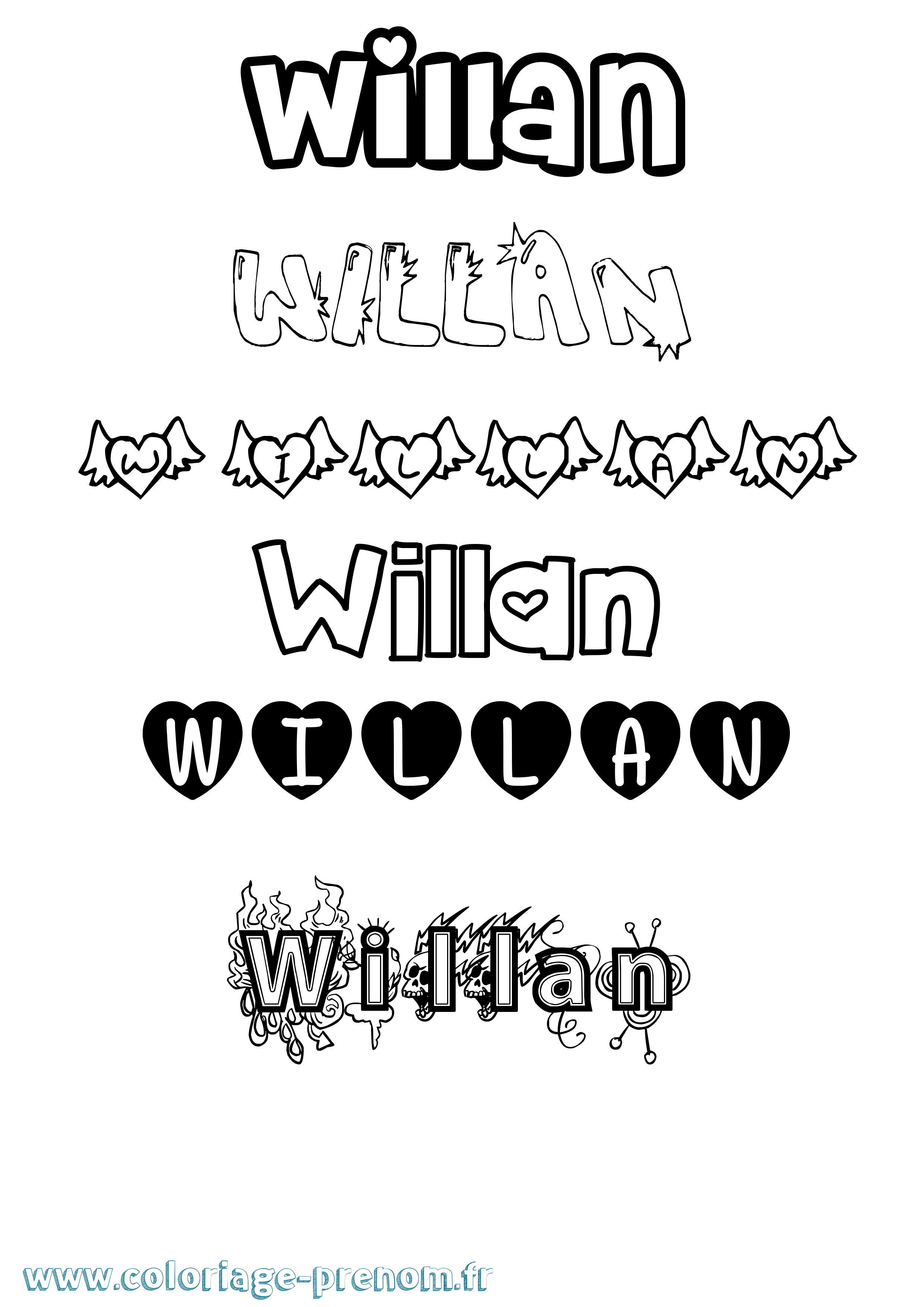 Coloriage Willan Girly Coloriage prénom Willan Girly