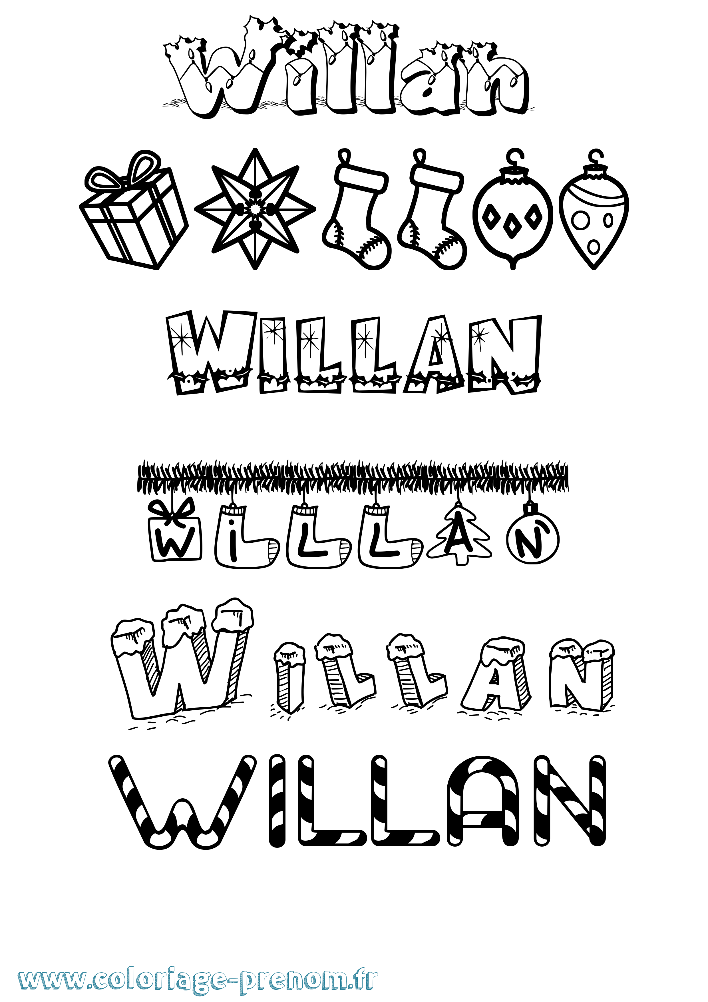 Coloriage Willan Noël Coloriage prénom Willan Noël