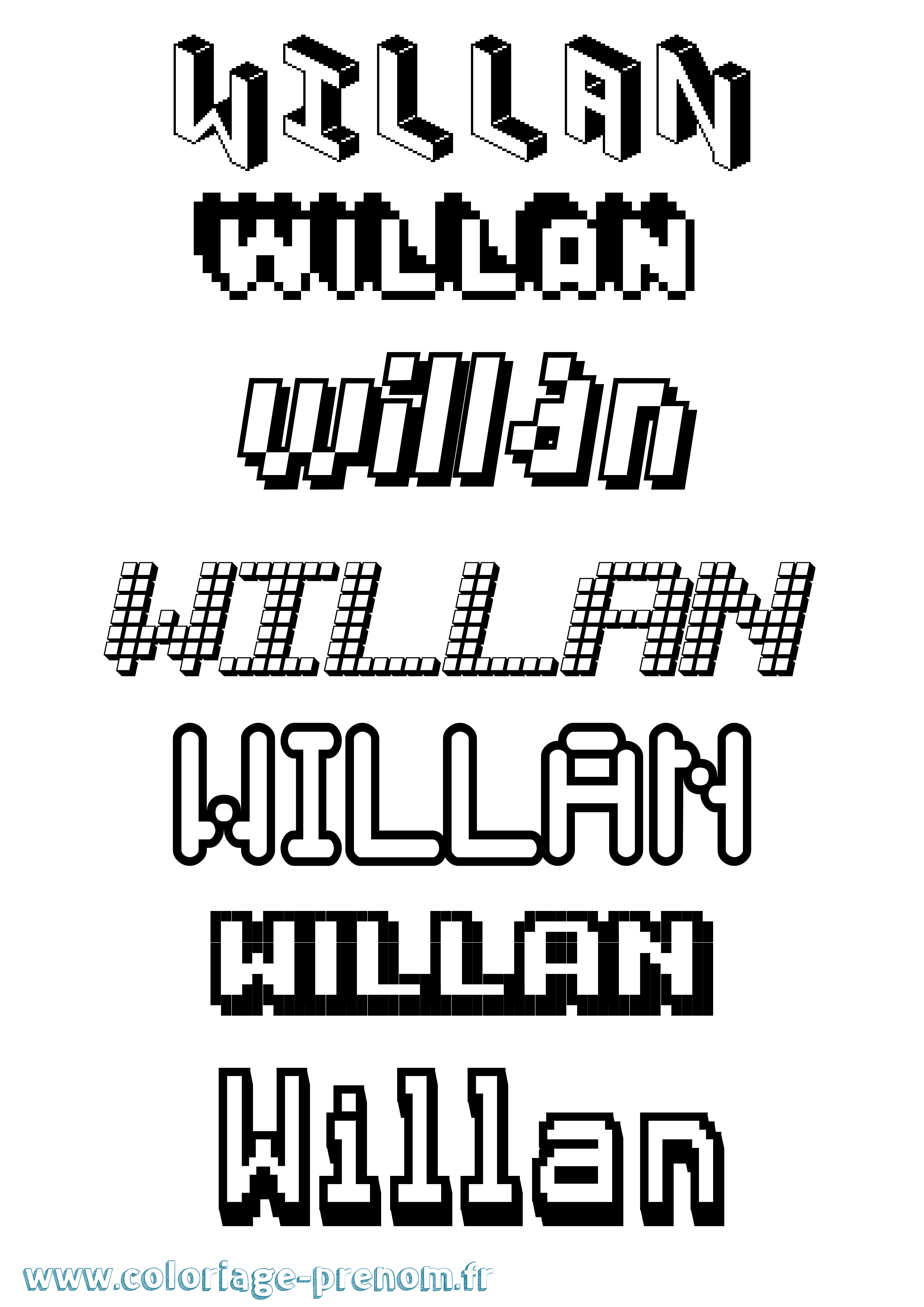 Coloriage Willan Pixel Coloriage prénom Willan Pixel