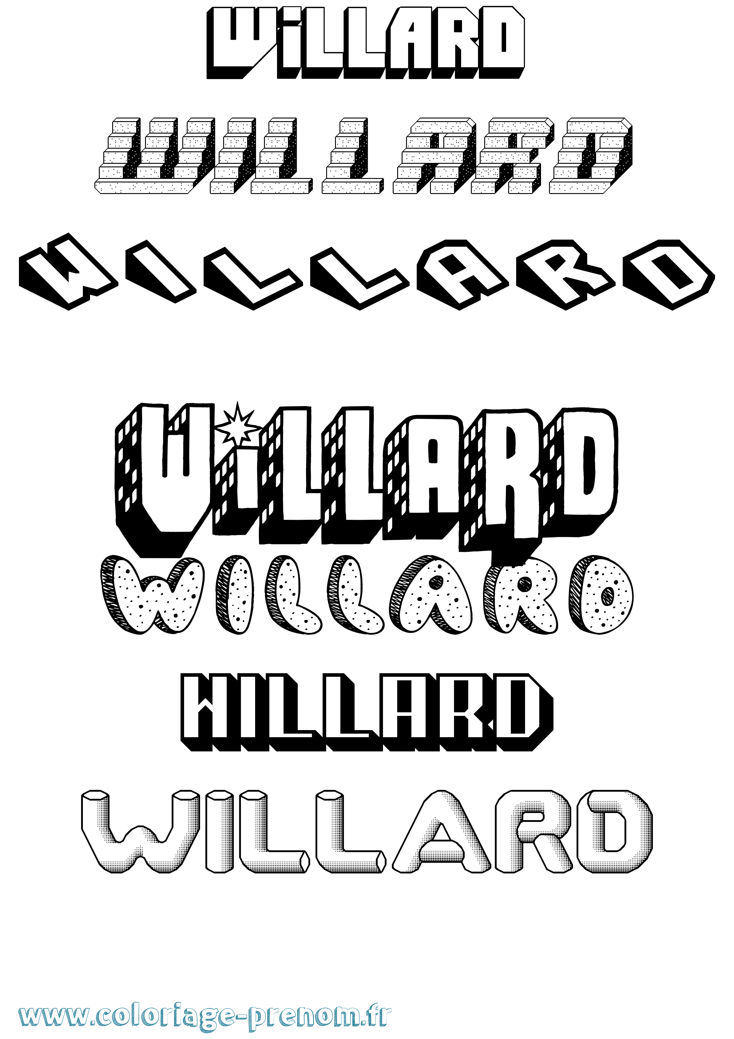 Coloriage Willard Effet 3D Coloriage prénom Willard Effet 3D