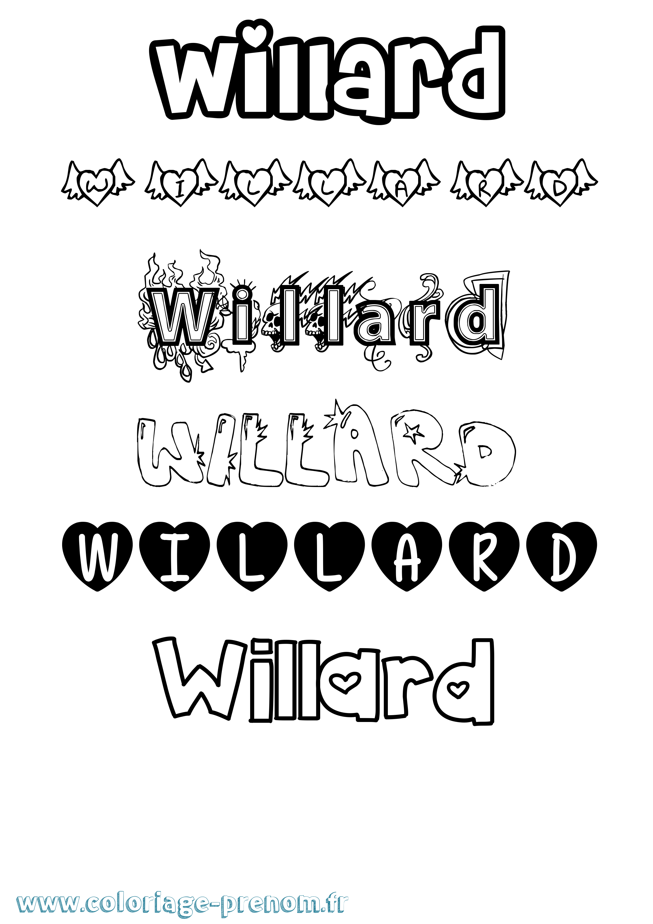 Coloriage Willard Girly Coloriage prénom Willard Girly