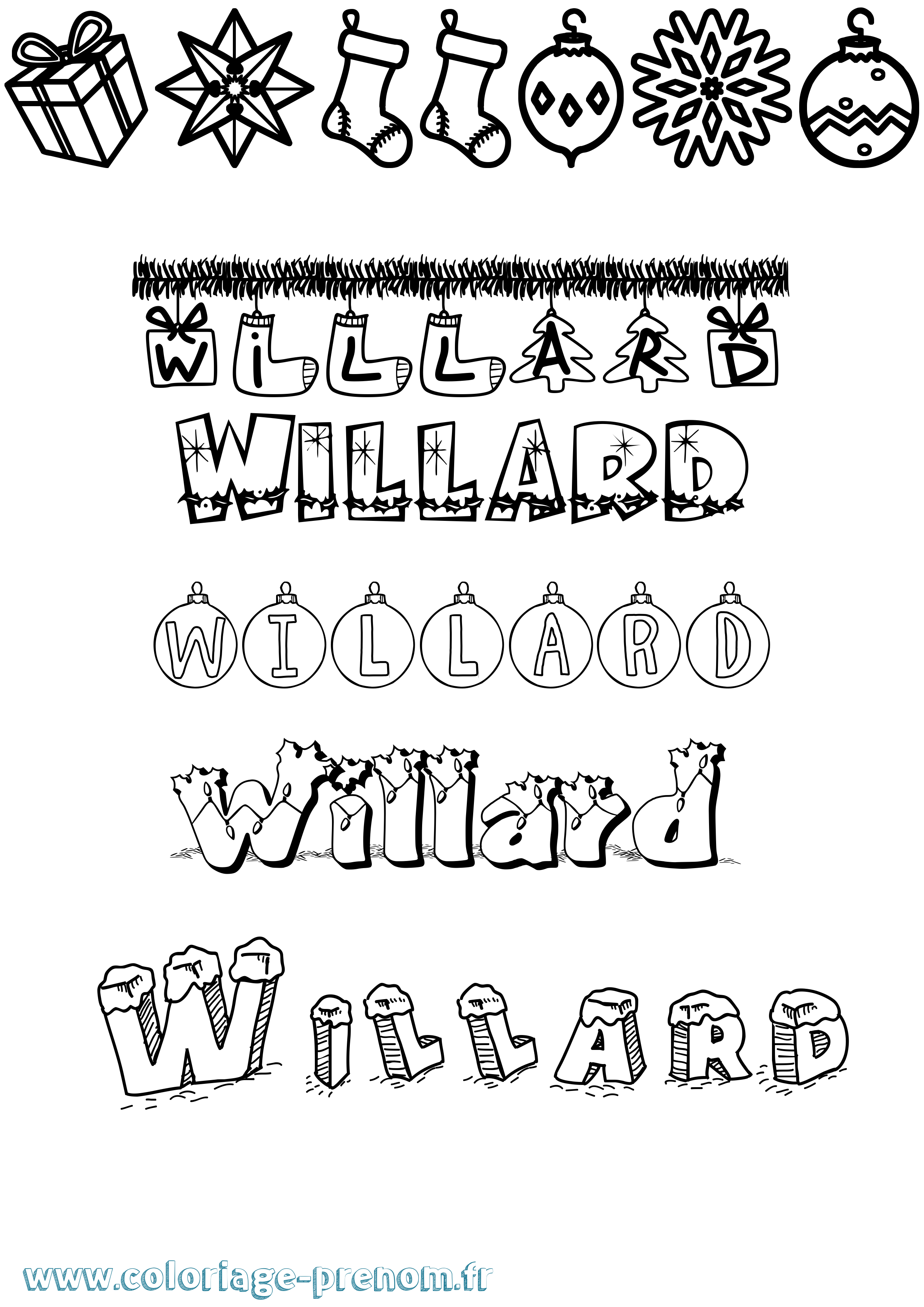 Coloriage Willard Noël Coloriage prénom Willard Noël