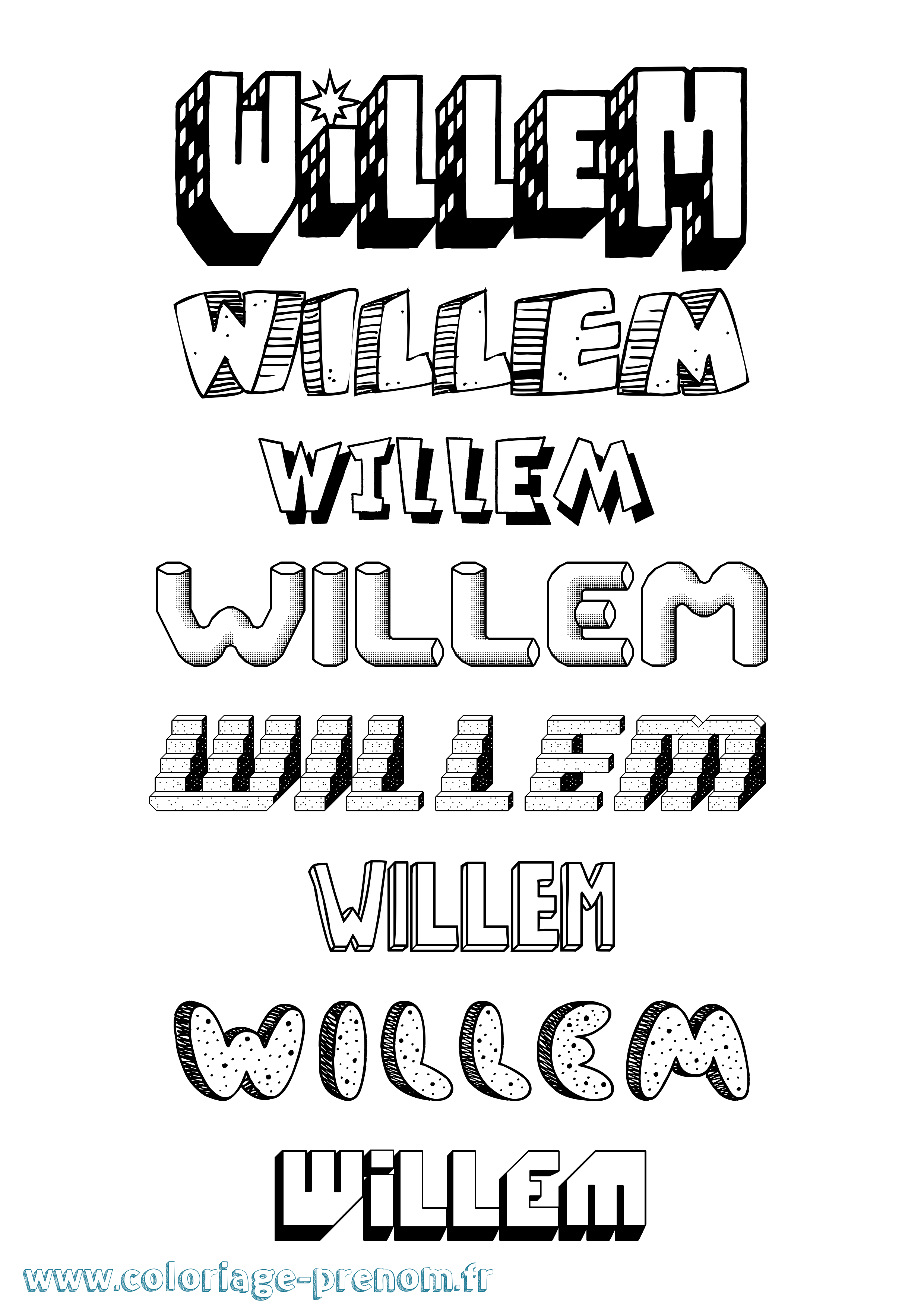 Coloriage Willem Effet 3D Coloriage prénom Willem Effet 3D