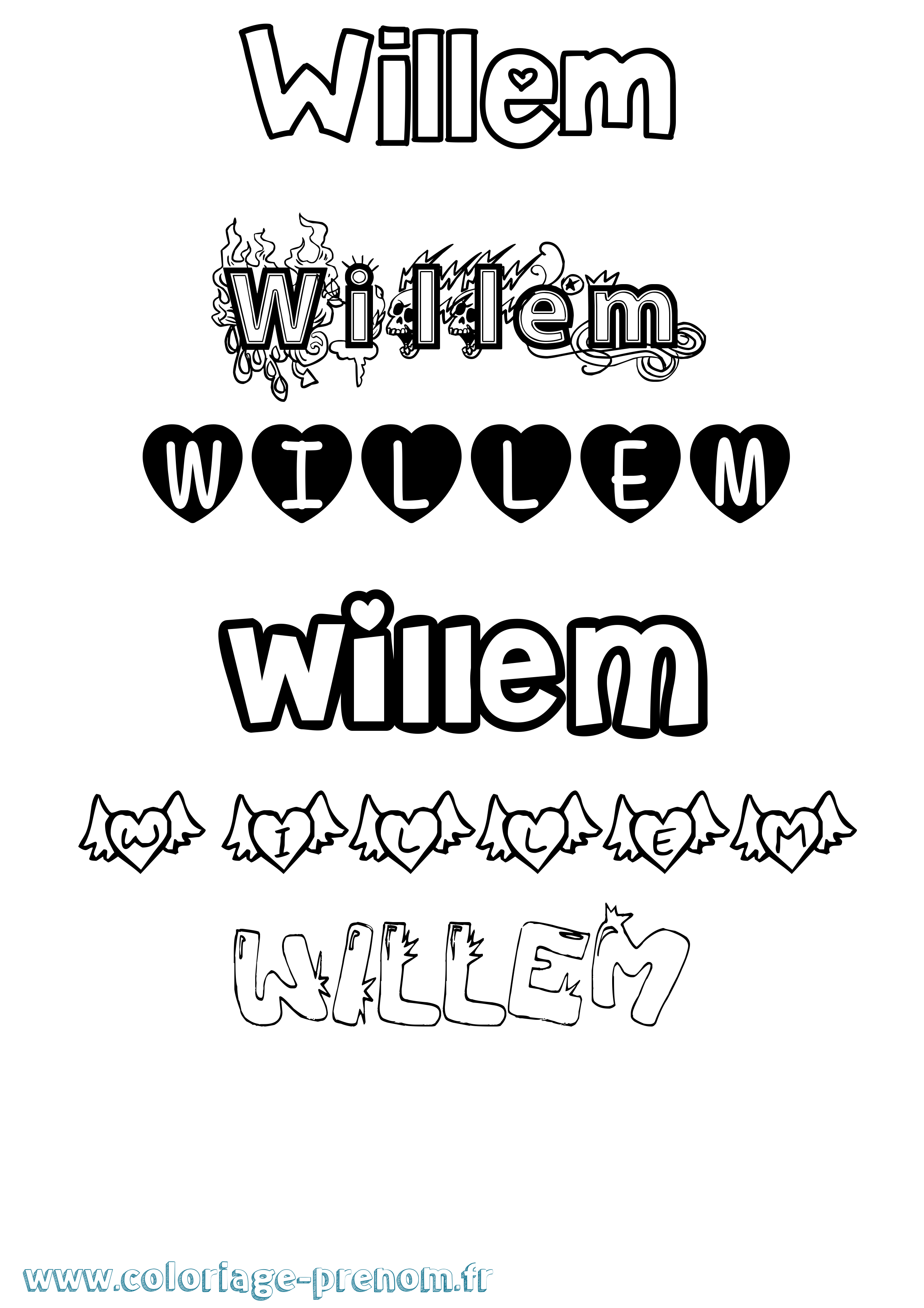 Coloriage Willem Girly Coloriage prénom Willem Girly