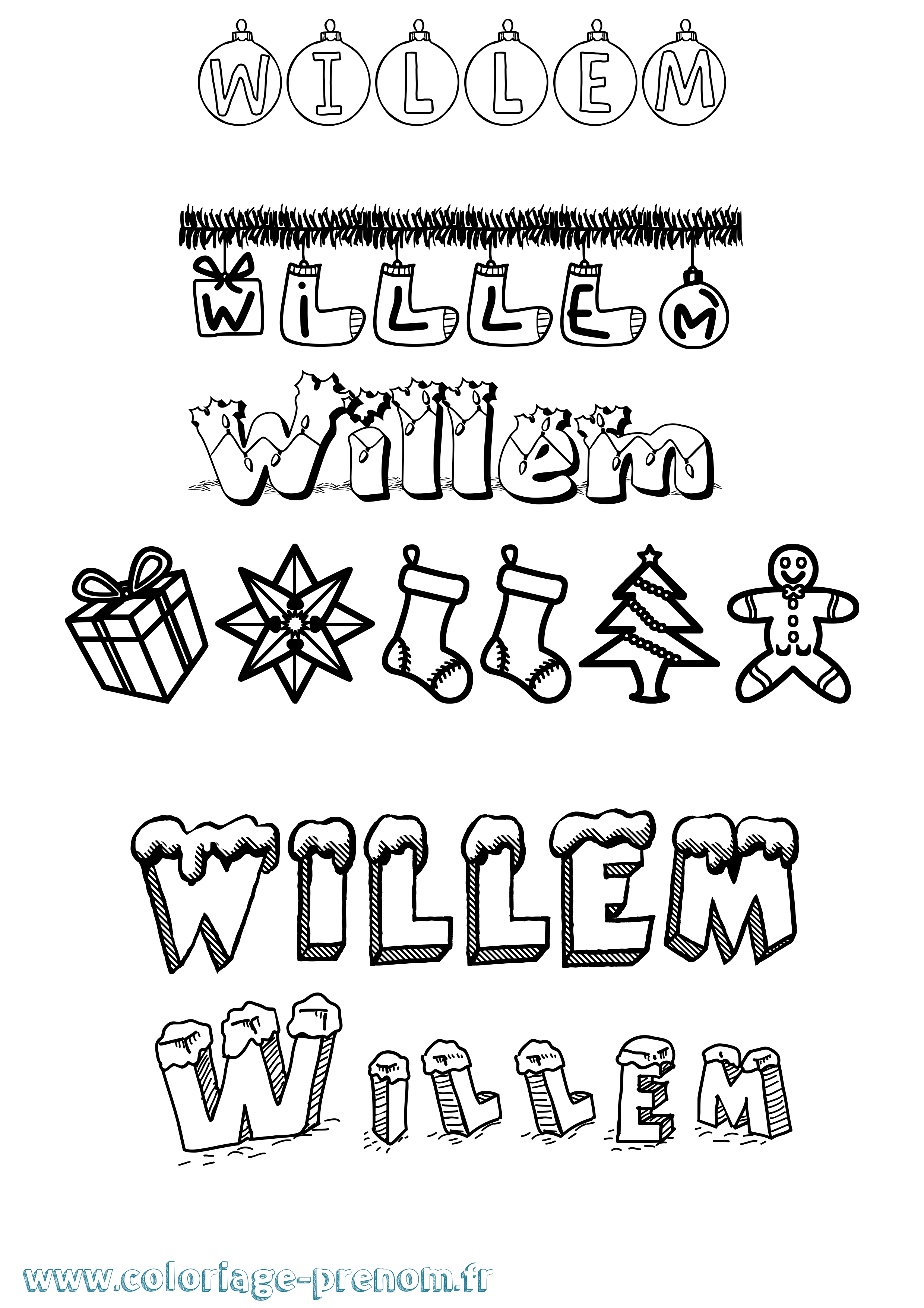 Coloriage Willem Noël Coloriage prénom Willem Noël