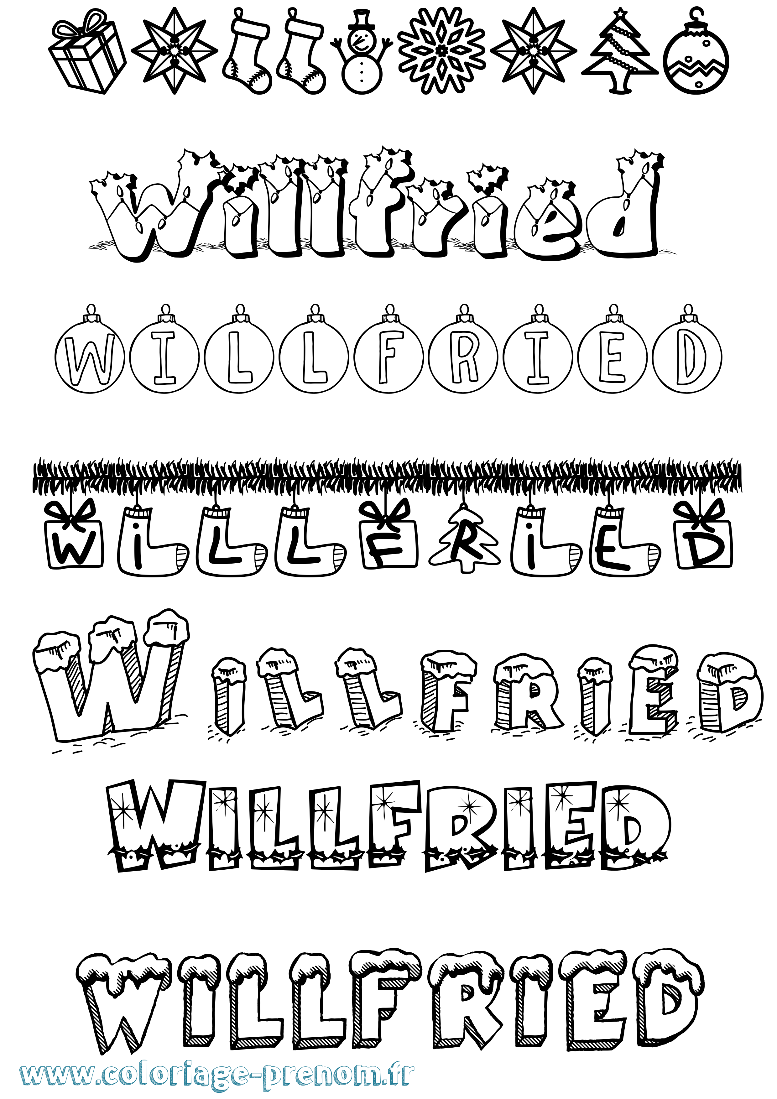 Coloriage Willfried Noël Coloriage prénom Willfried Noël
