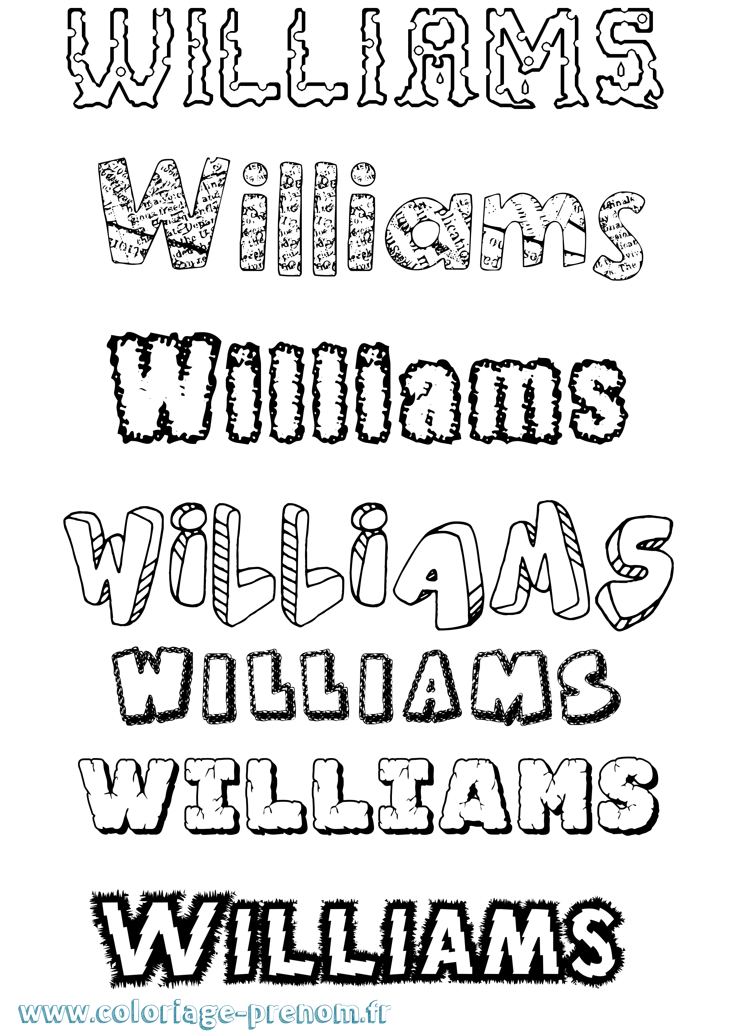 Coloriage Williams Destructuré Coloriage prénom Williams Destructuré
