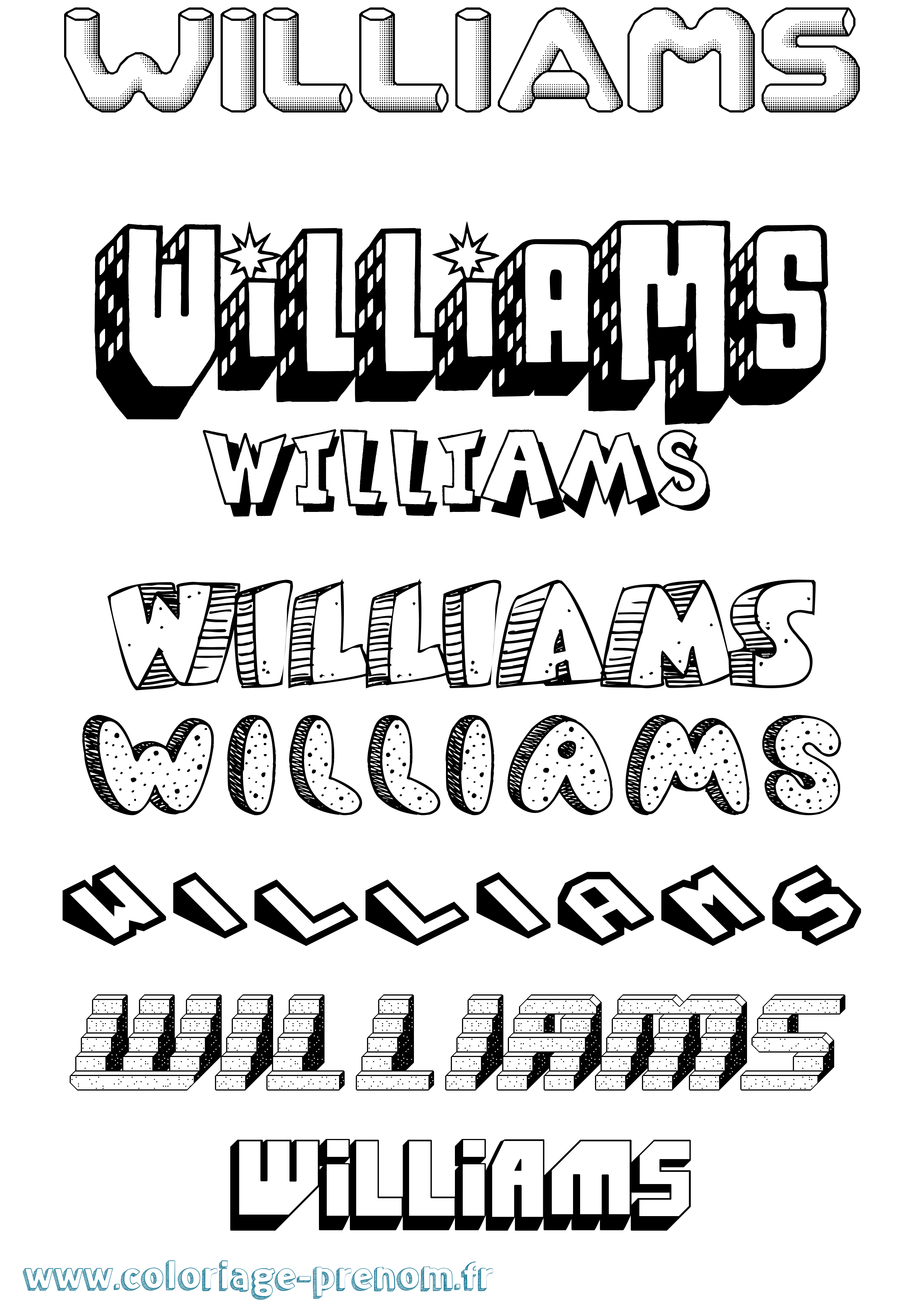 Coloriage Williams Effet 3D Coloriage prénom Williams Effet 3D