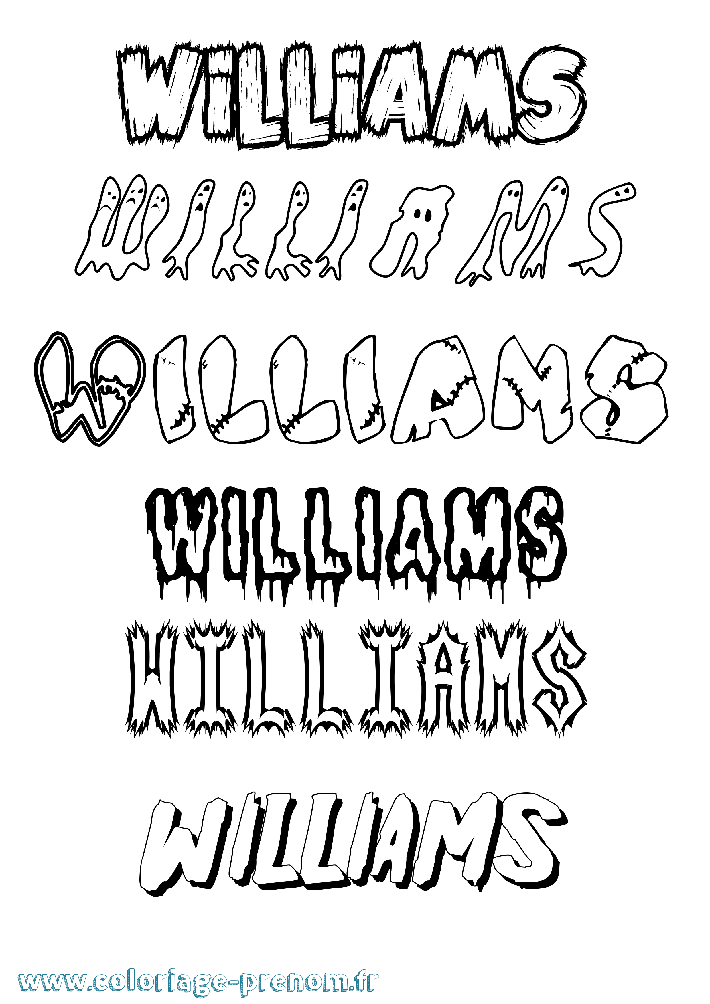 Coloriage Williams Frisson Coloriage prénom Williams Frisson