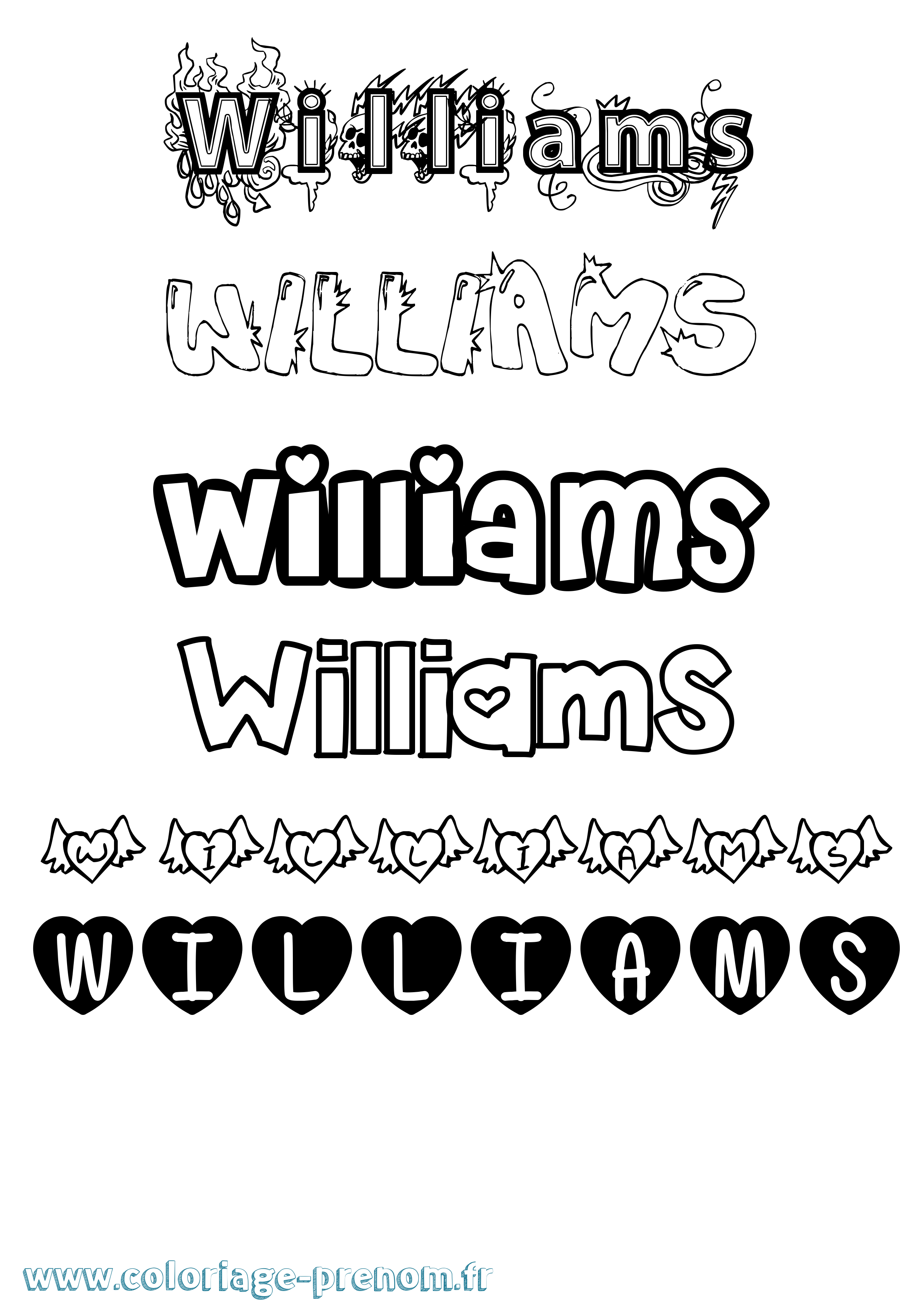 Coloriage Williams Girly Coloriage prénom Williams Girly
