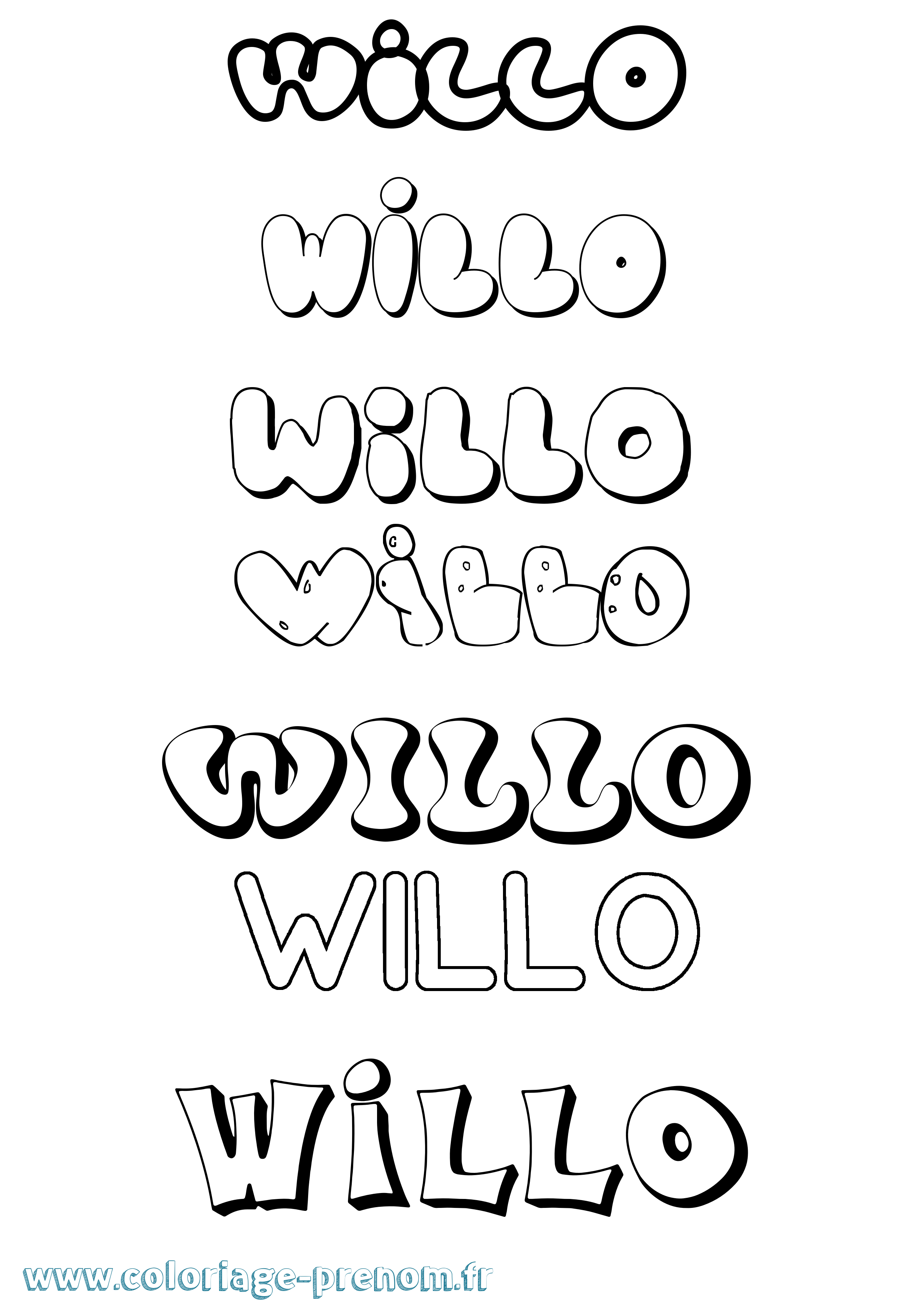 Coloriage Willo Bubble Coloriage prénom Willo Bubble