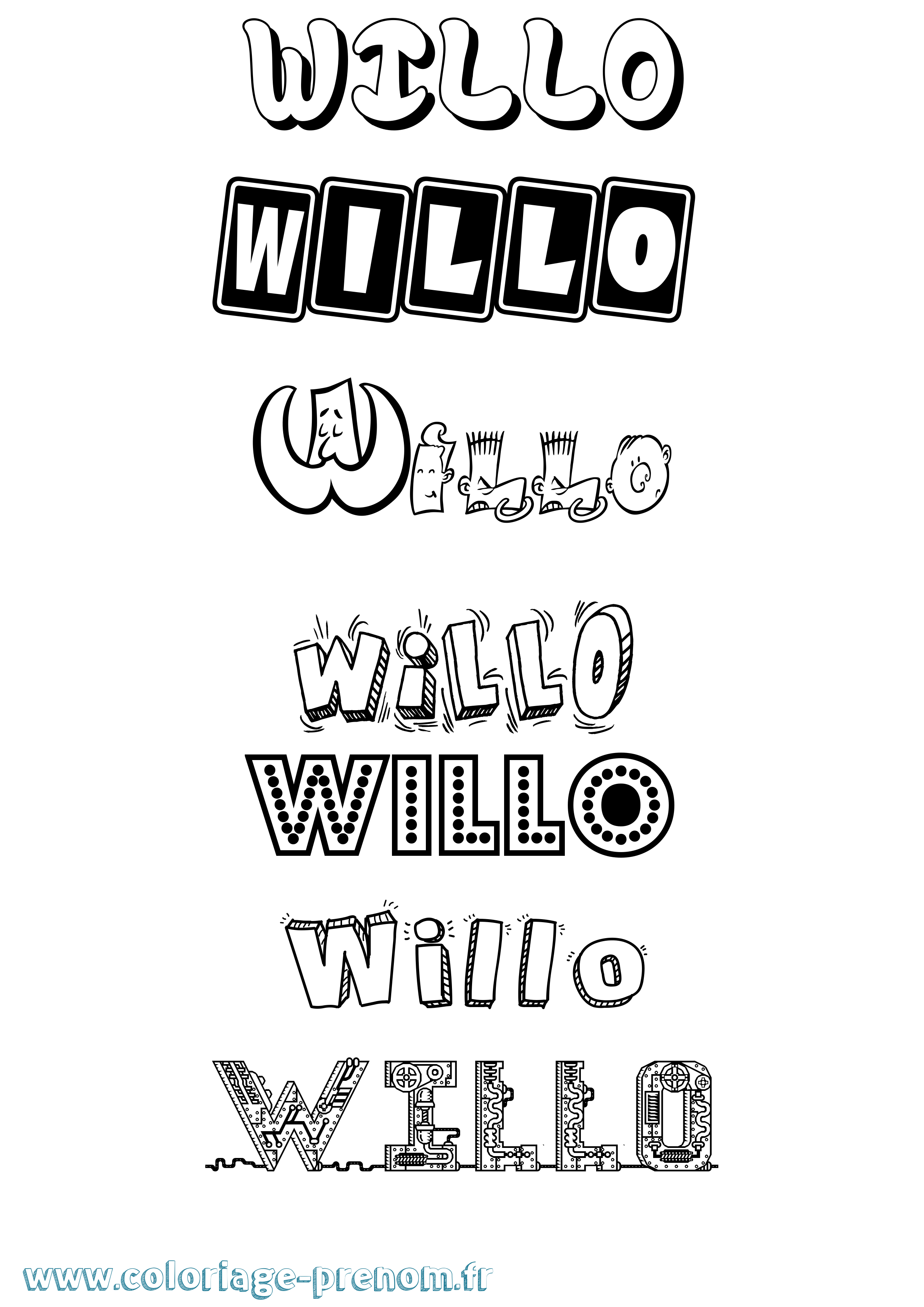 Coloriage Willo Fun Coloriage prénom Willo Fun